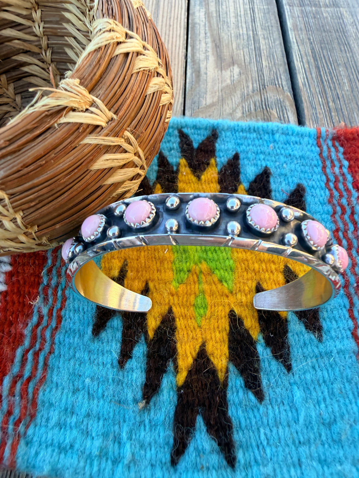 Handcrafted Queen Pink Conch & Sterling Silver Cuff Bracelet