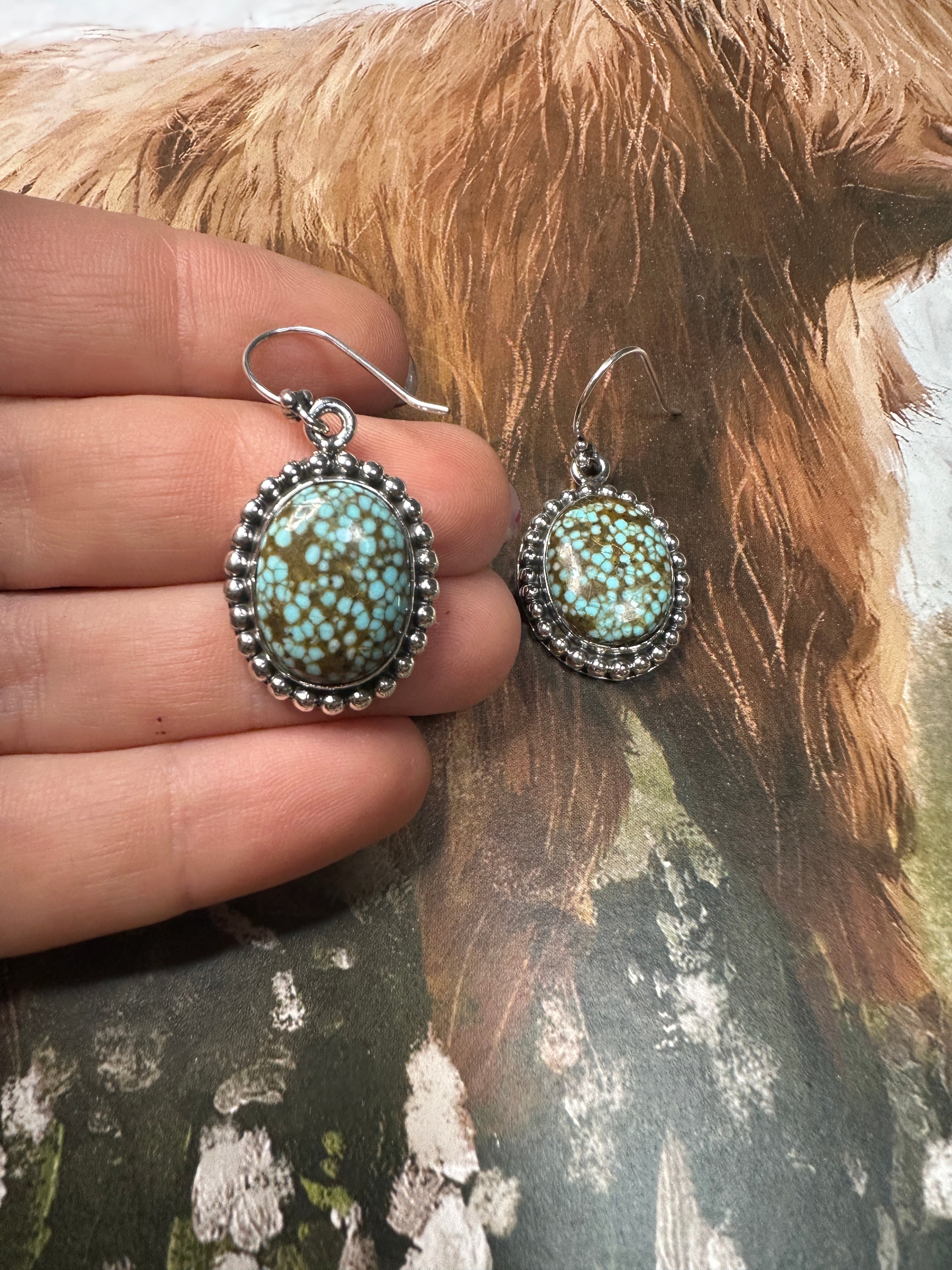 Handmade Number 8 Turquoise & Sterling Silver Dangle Earrings