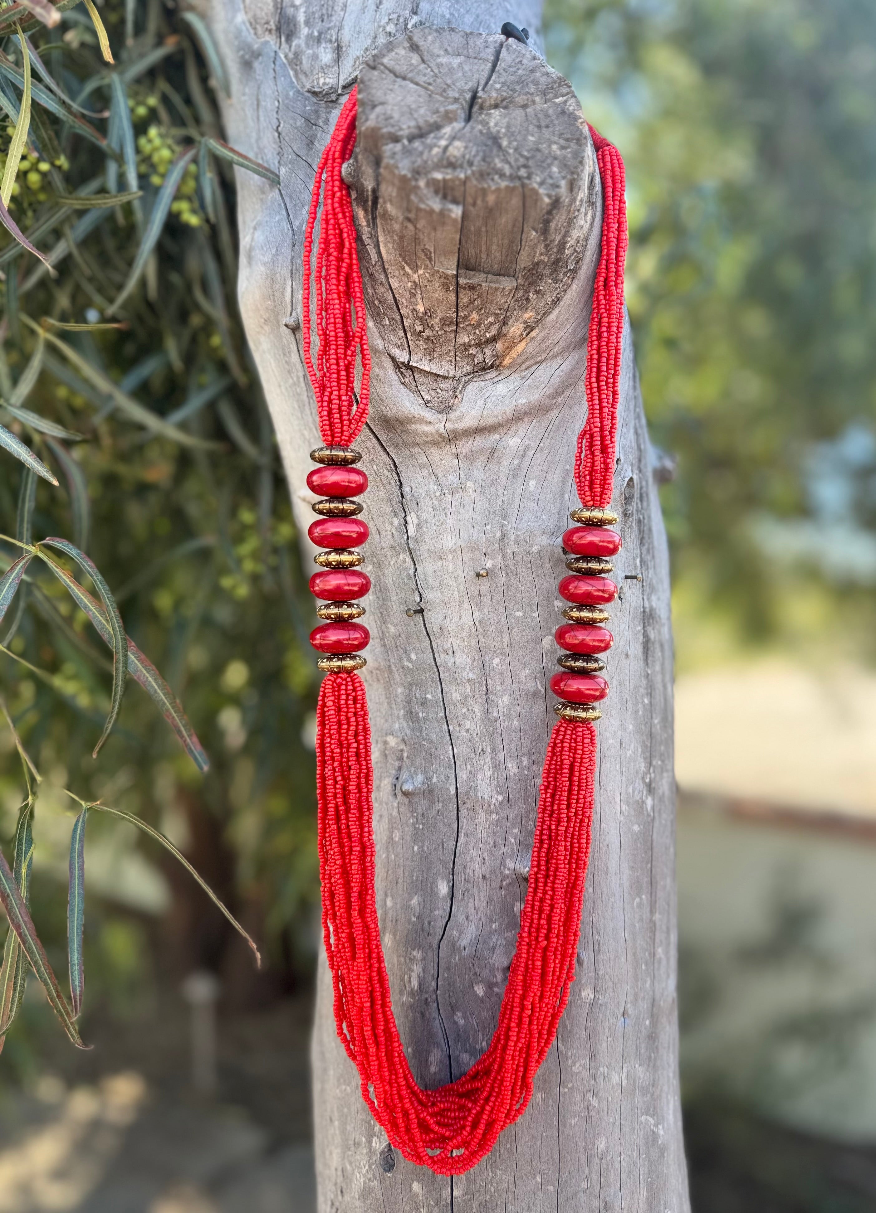 Red Beaded Strand Necklace