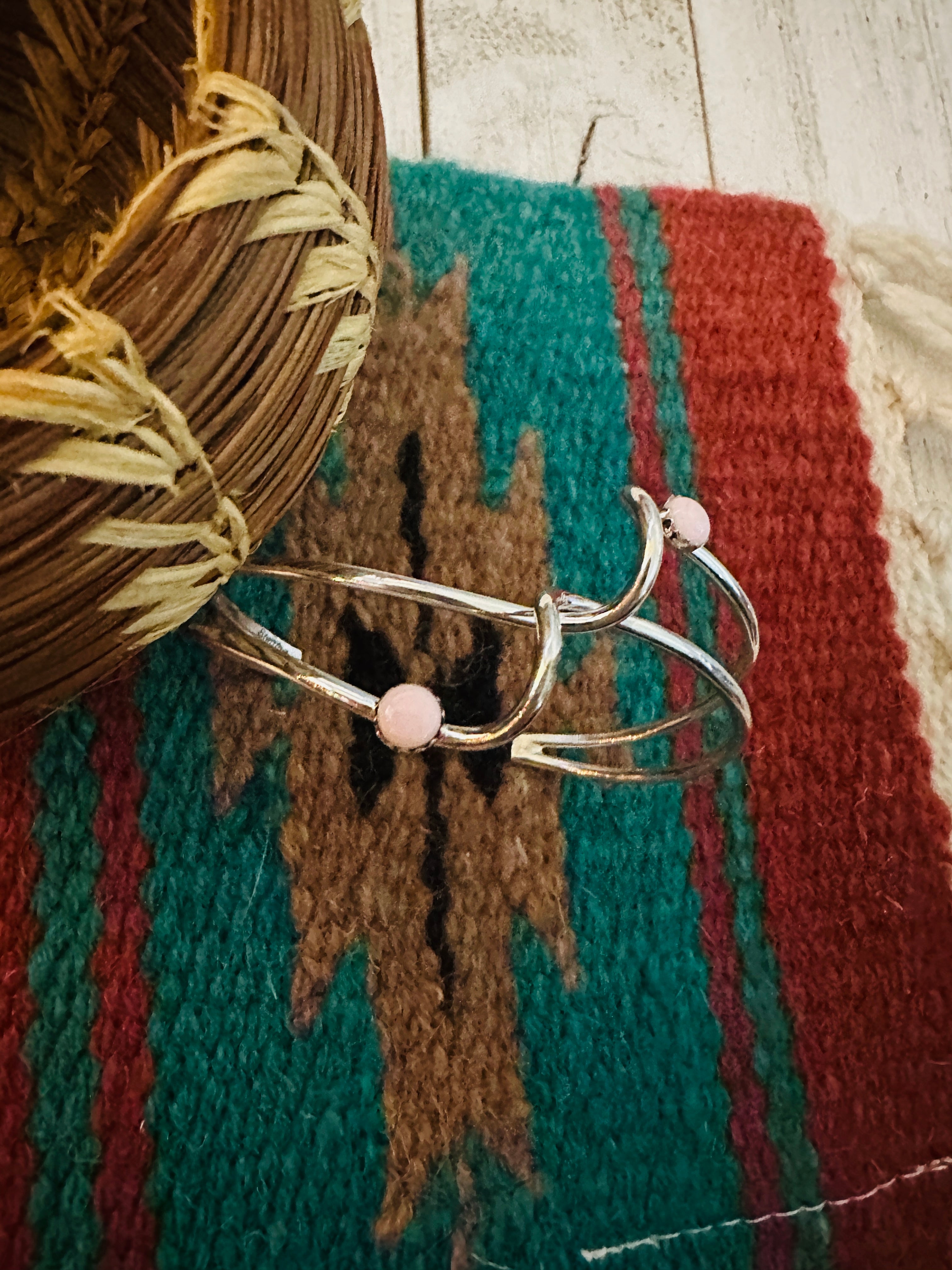 Handcrafted Queen Pink Conch Shell & Sterling Silver Cuff Bracelet