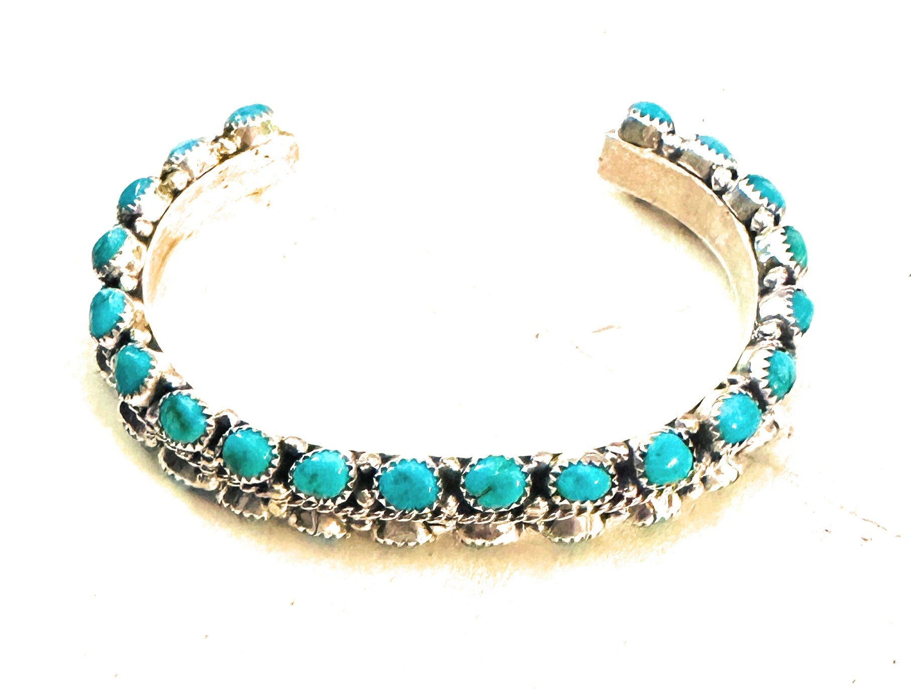 Turquoise Double Row Cluster Cuff Bracelet /