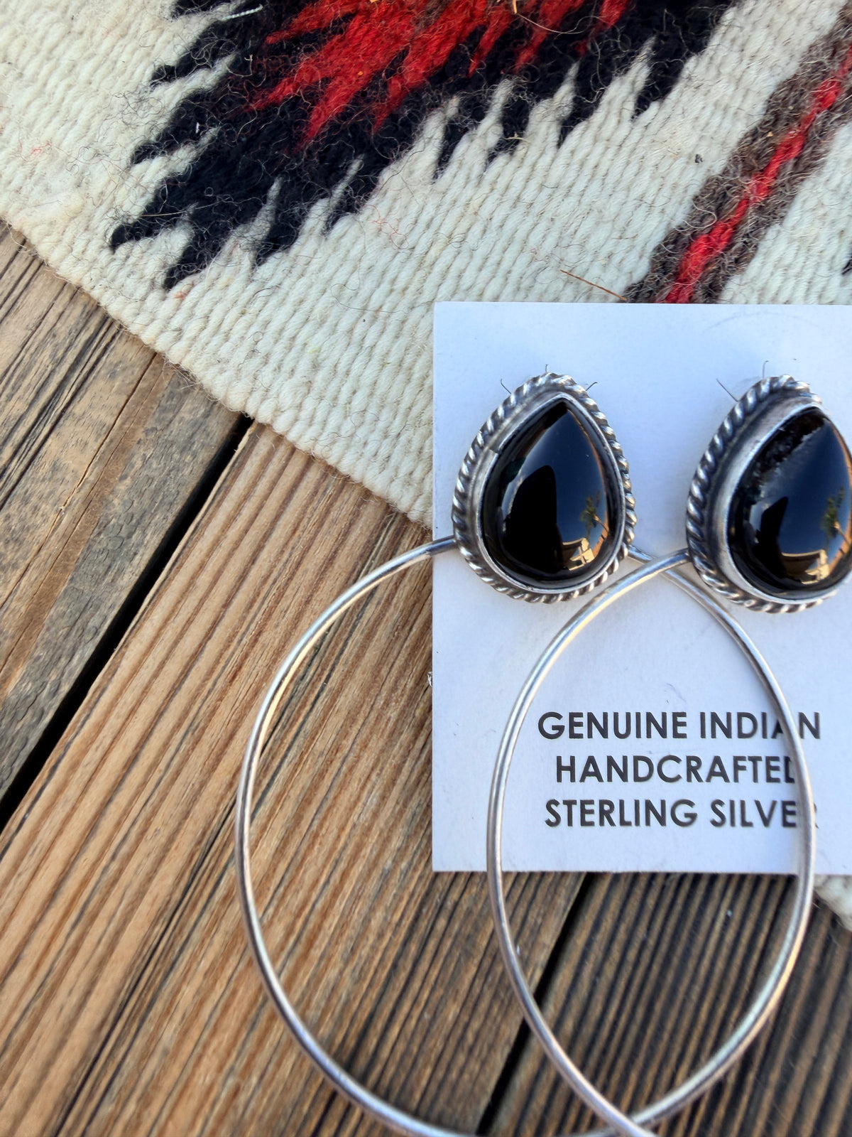 Handcrafted Onyx and Sterling Silver Dangle Hoop Earrings