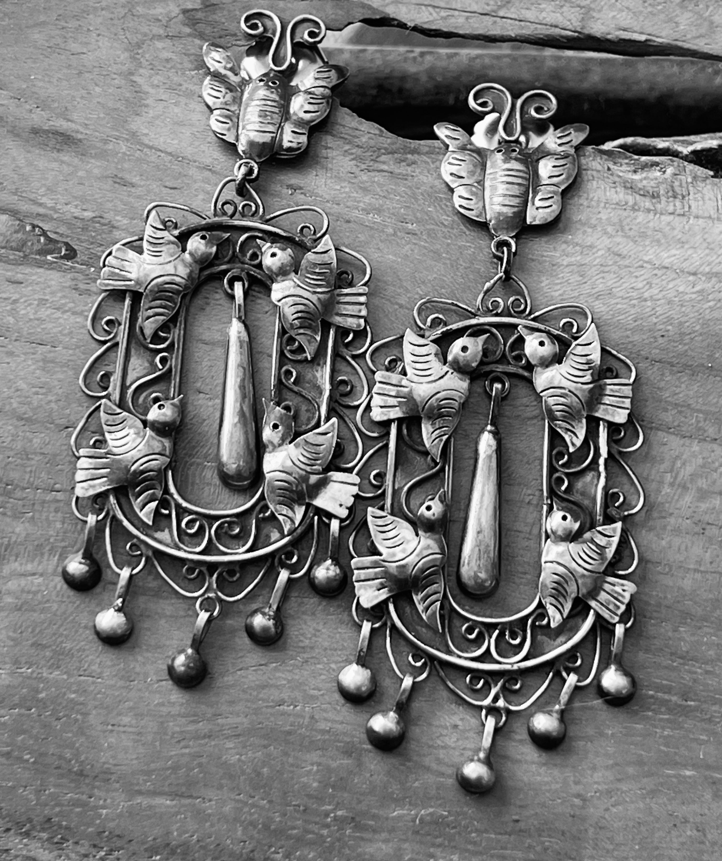 Federico Jimenez Sterling Silver Mexican Wedding Style Earrings, Mariposa