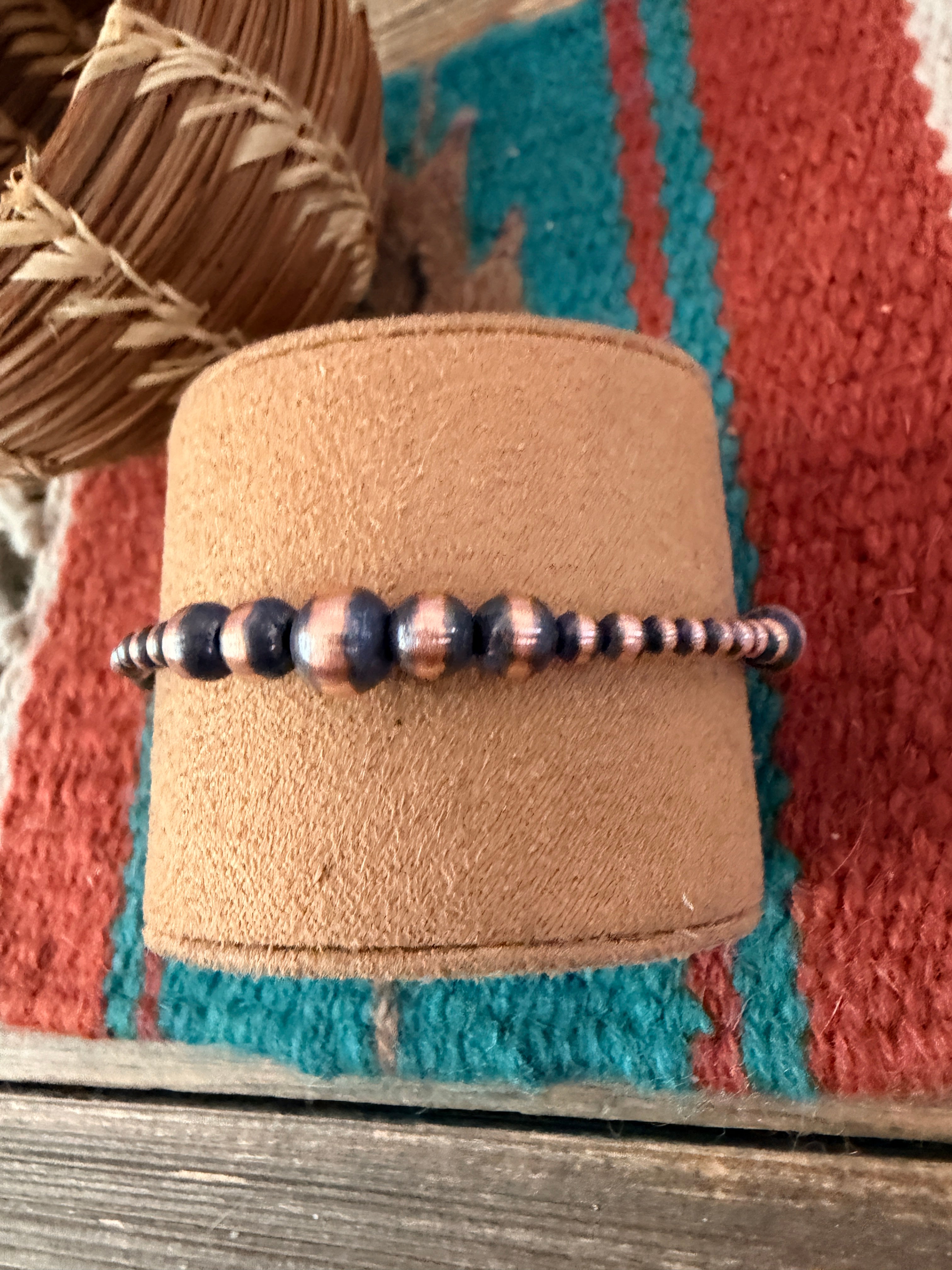 Handcrafted Copper Beaded Bracelet 7.5”