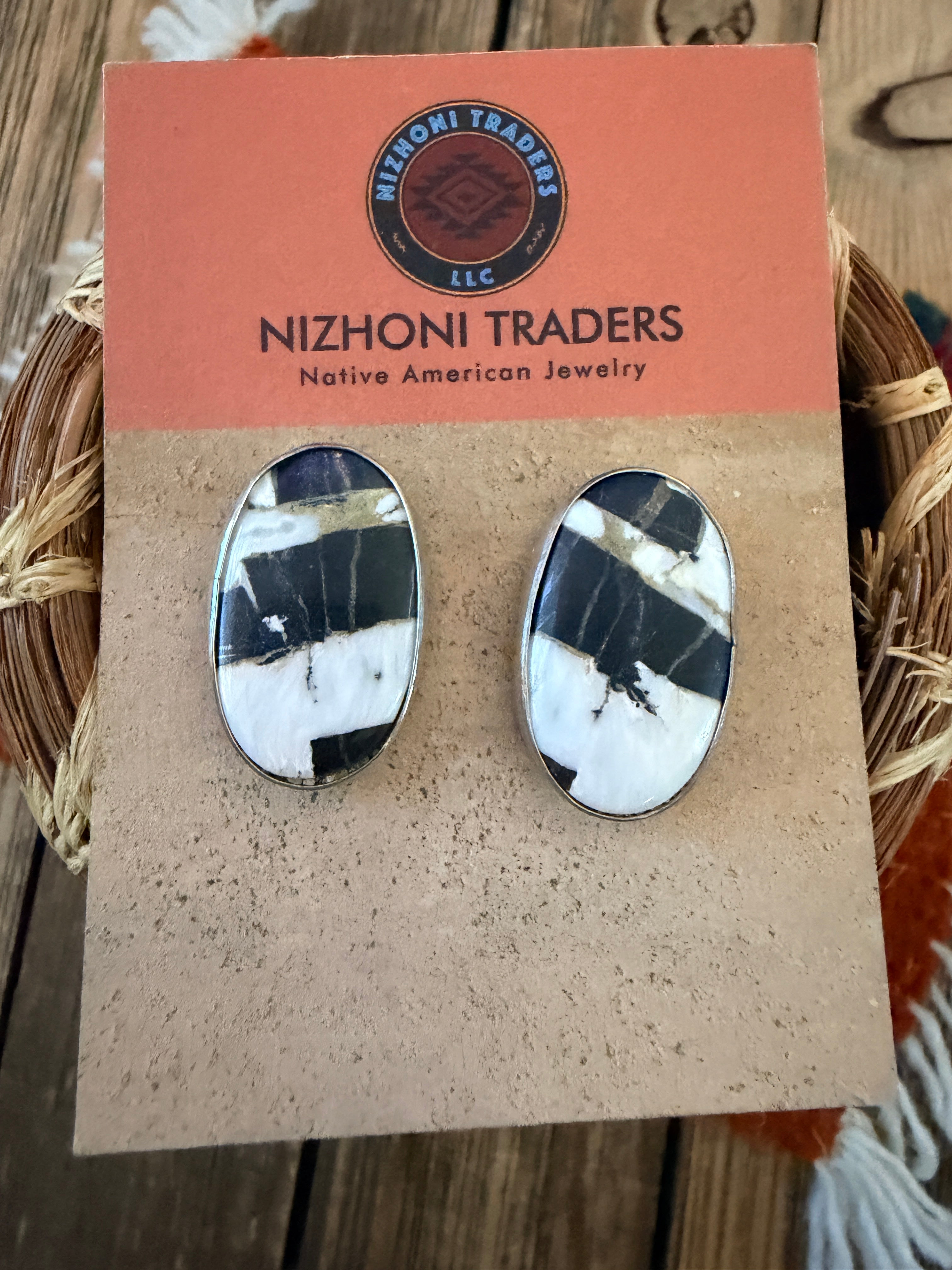 Handcrafted White Buffalo & Sterling Silver Post Earrings
