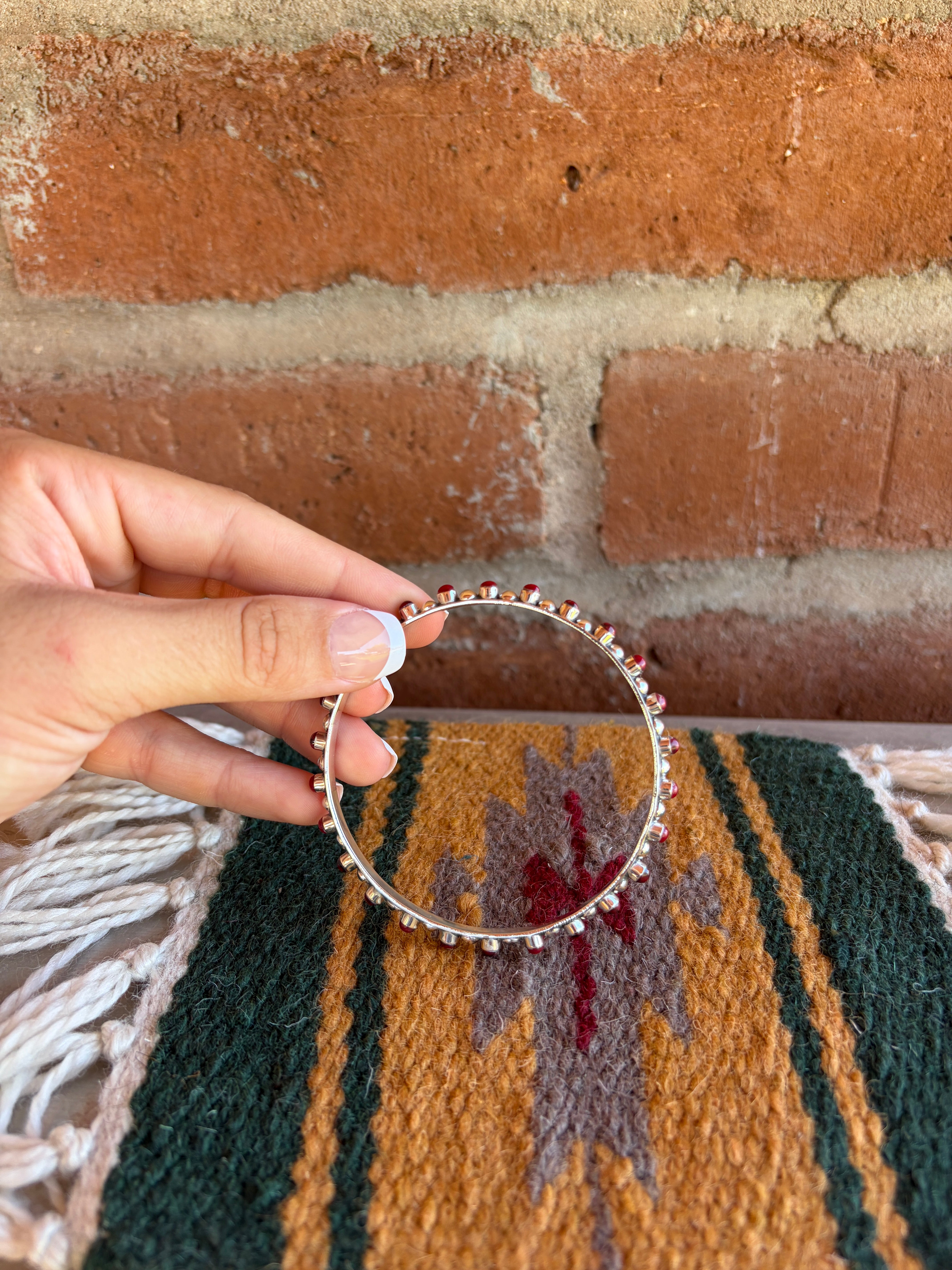 Handmade Red Jasper & Sterling Silver Bangle Bracelet