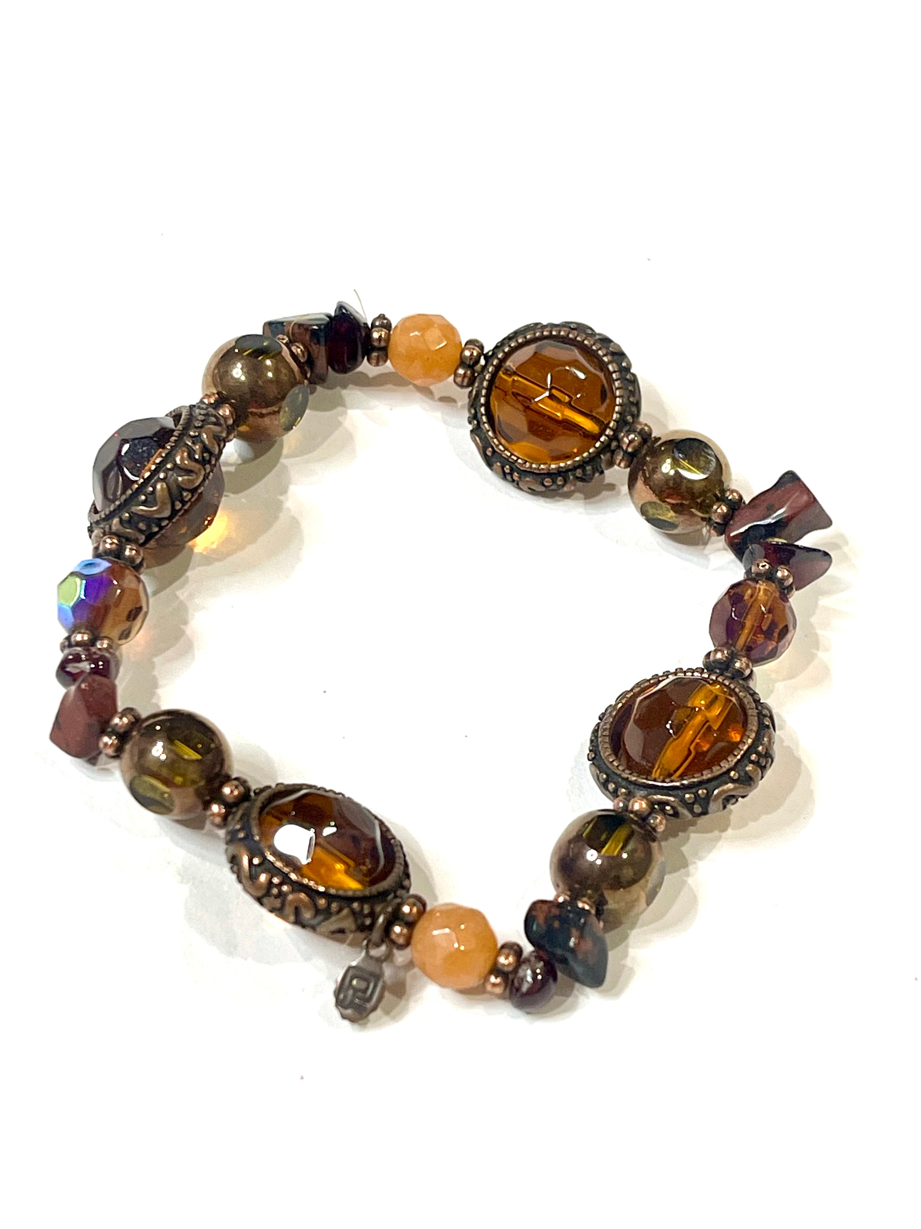 Vintage Handmade Copper Beaded Stretch Bracelet