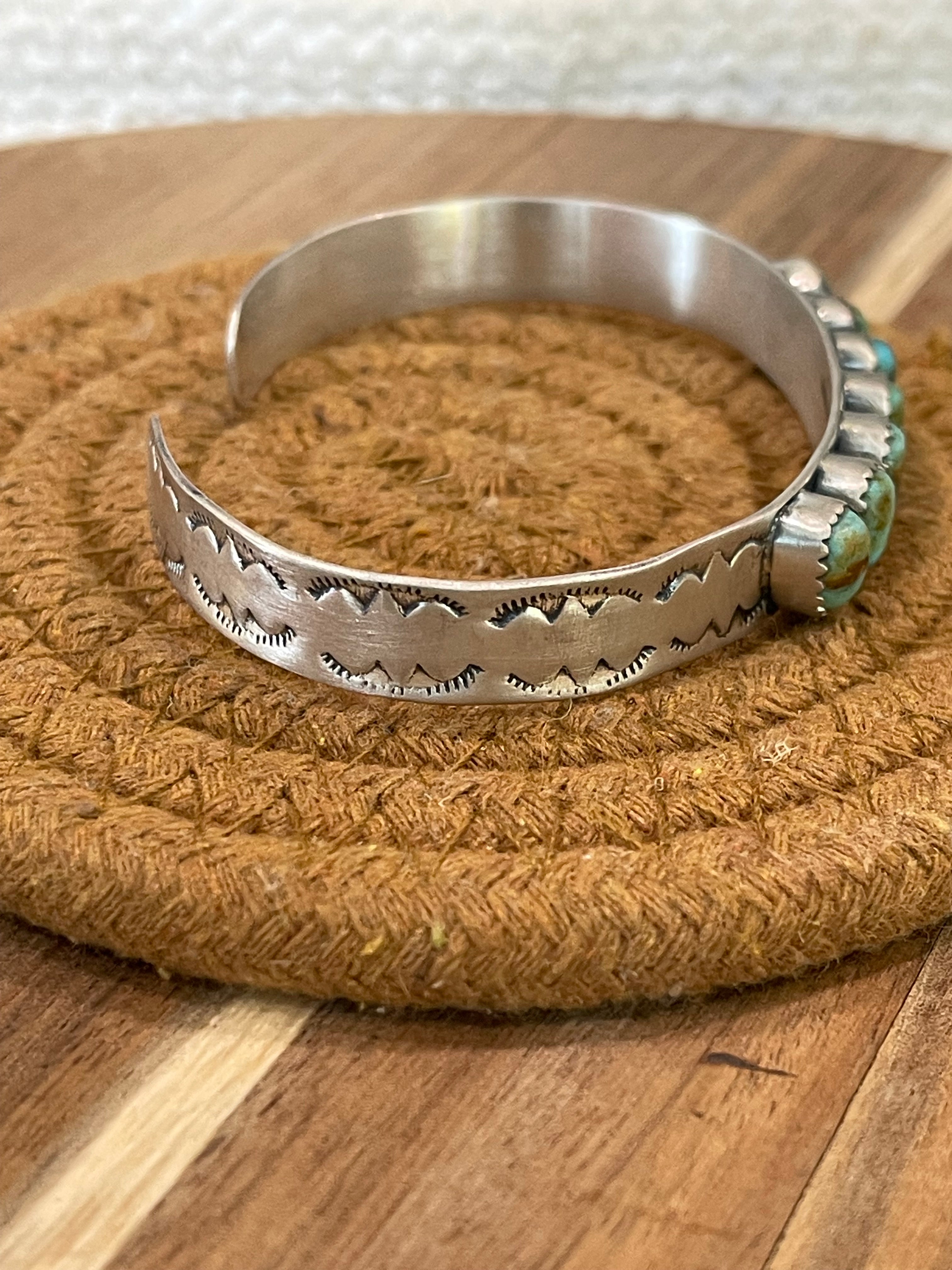 Handmade Sterling Silver & Sonoran Mountain Turquoise 7 Stone Cuff