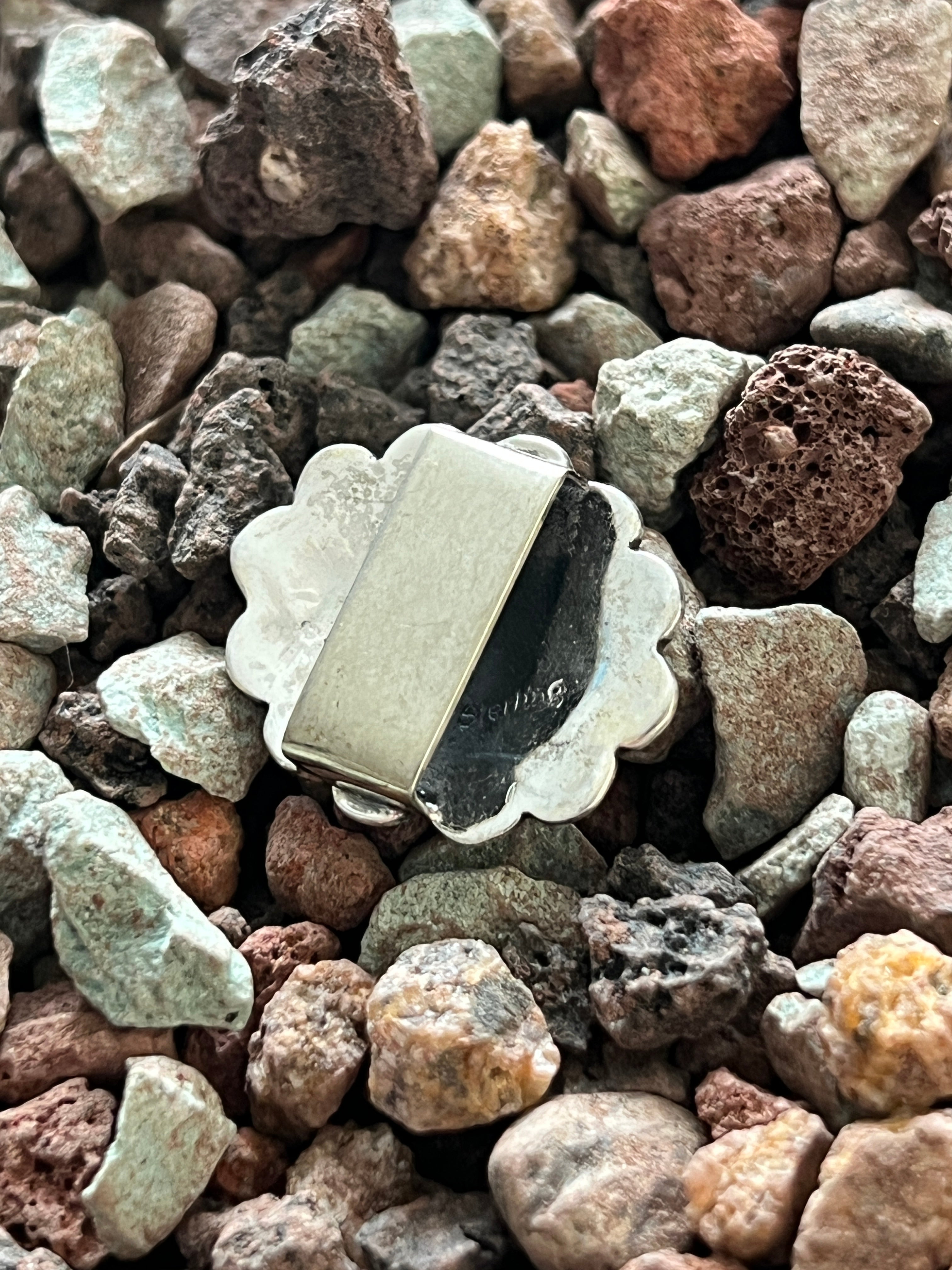 Sterling Silver and Kingman Turquoise Traditional Style Concho Slide, Round