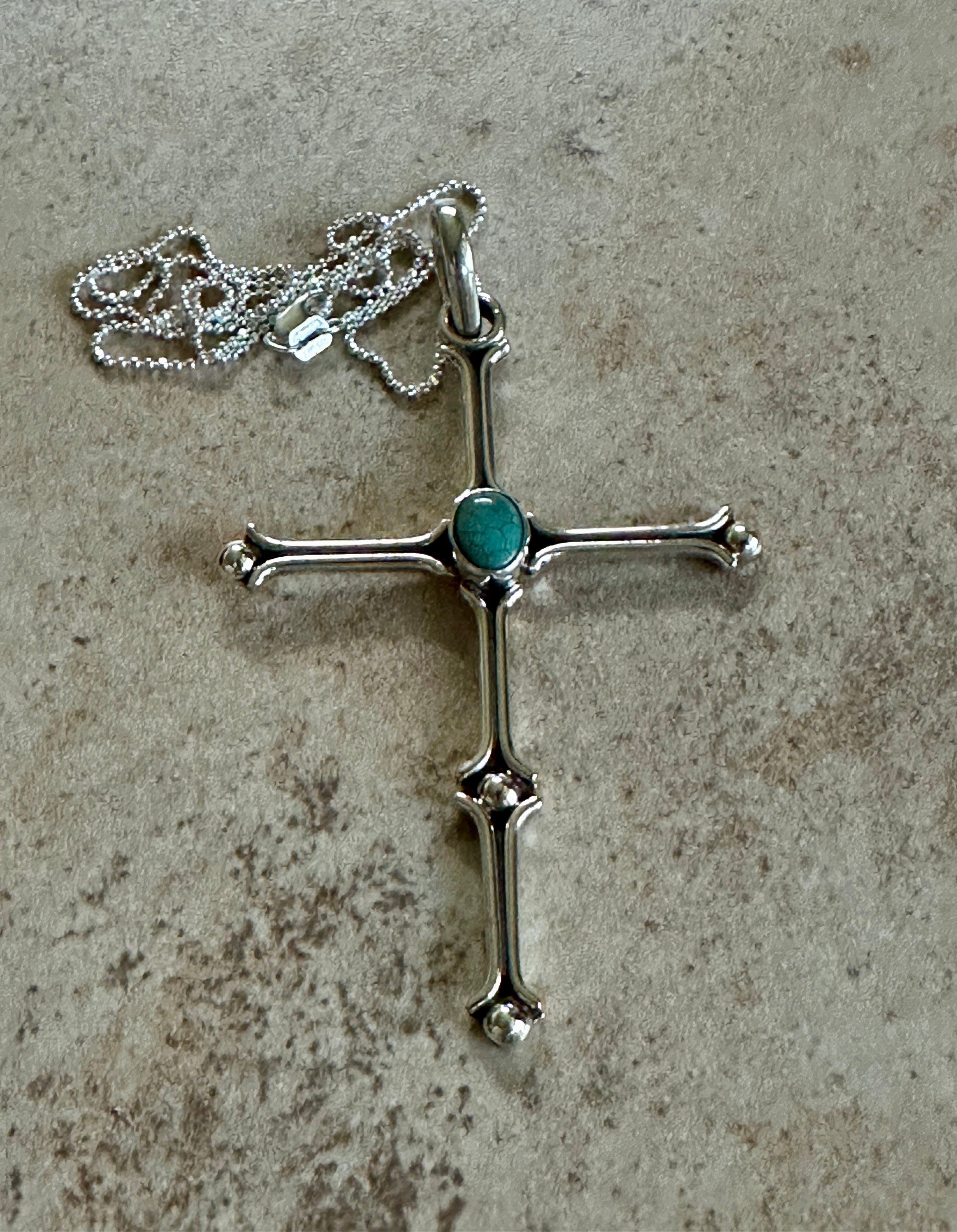 Matchstick Cross w/ Turquoise Center Necklace