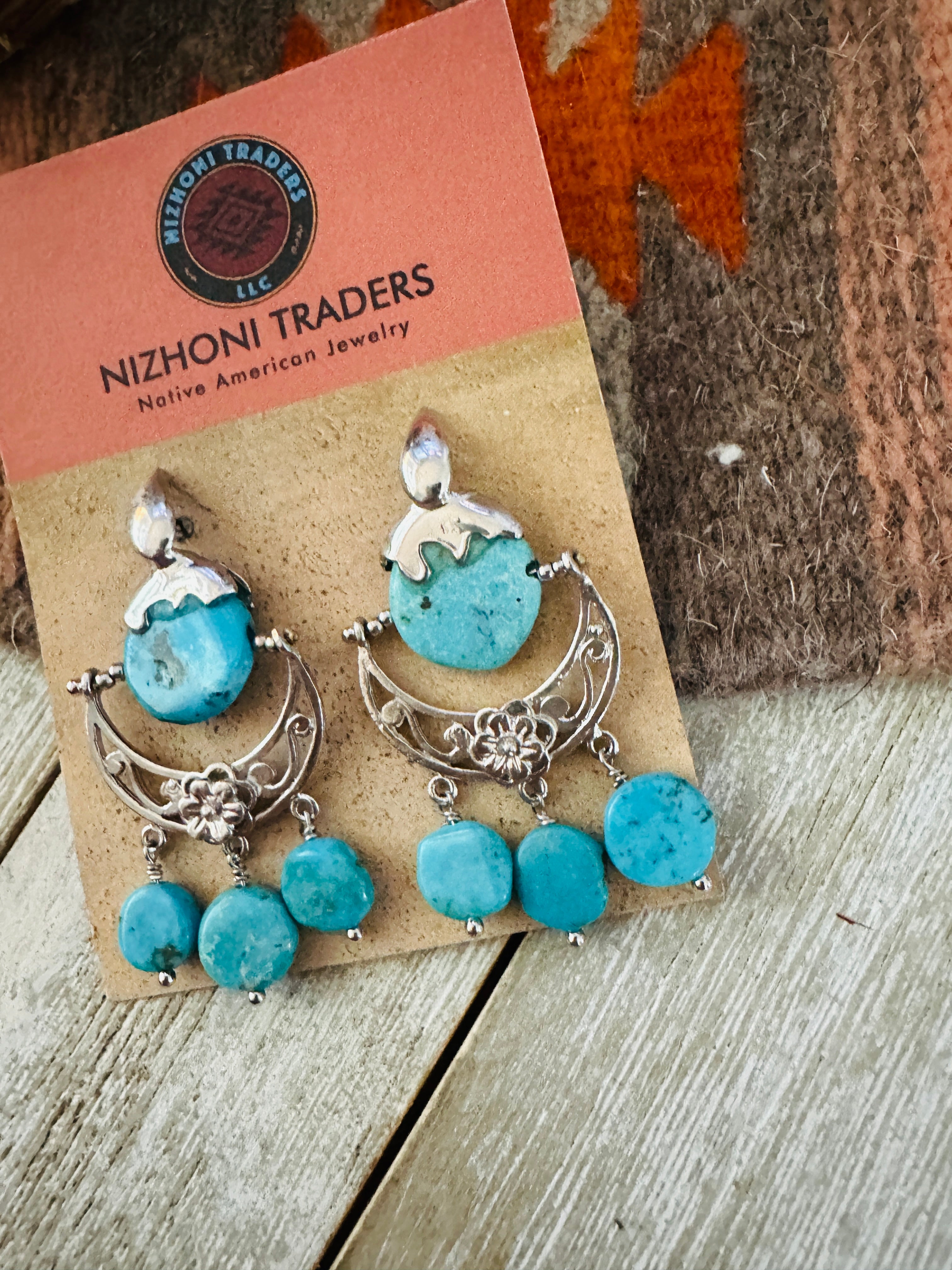 Handcrafted Turquoise & Sterling Silver Chandelier Dangle Earrings