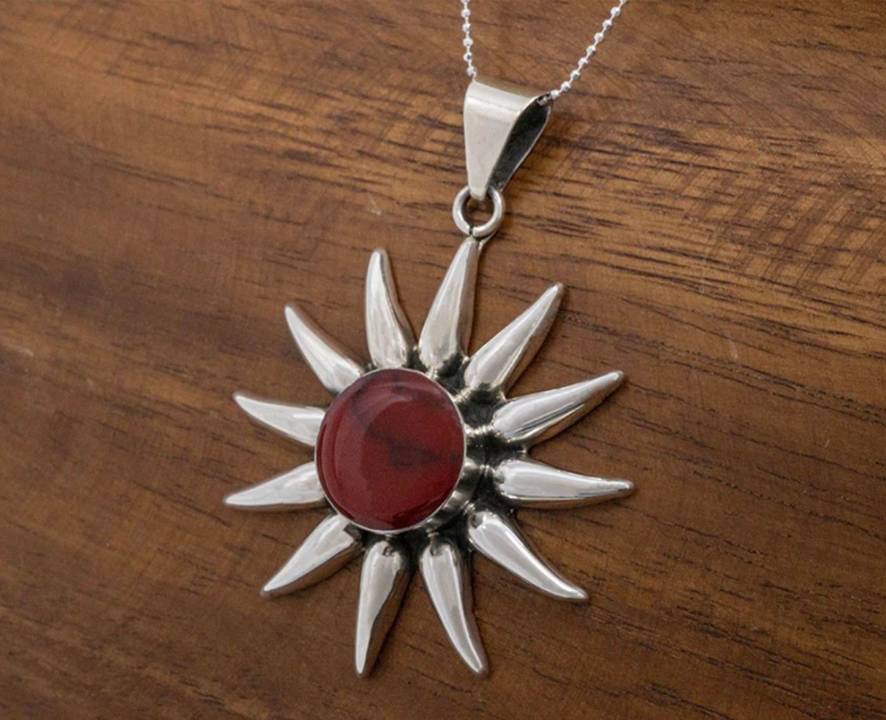 Red Jasper Sunburst Sterling Silver Necklace