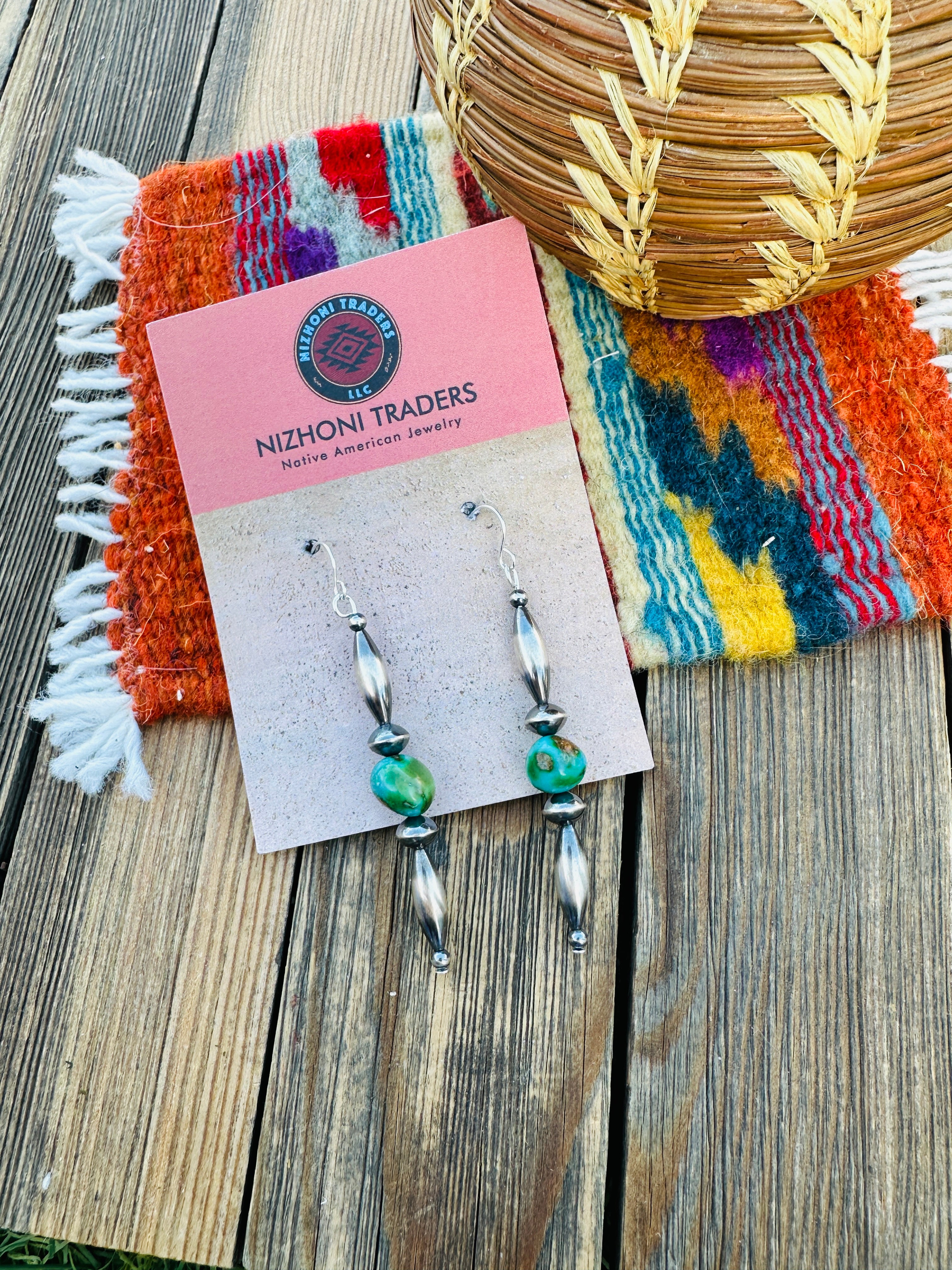 Handcrafted Turquoise & Sterling Silver Beaded Dangle Earrings