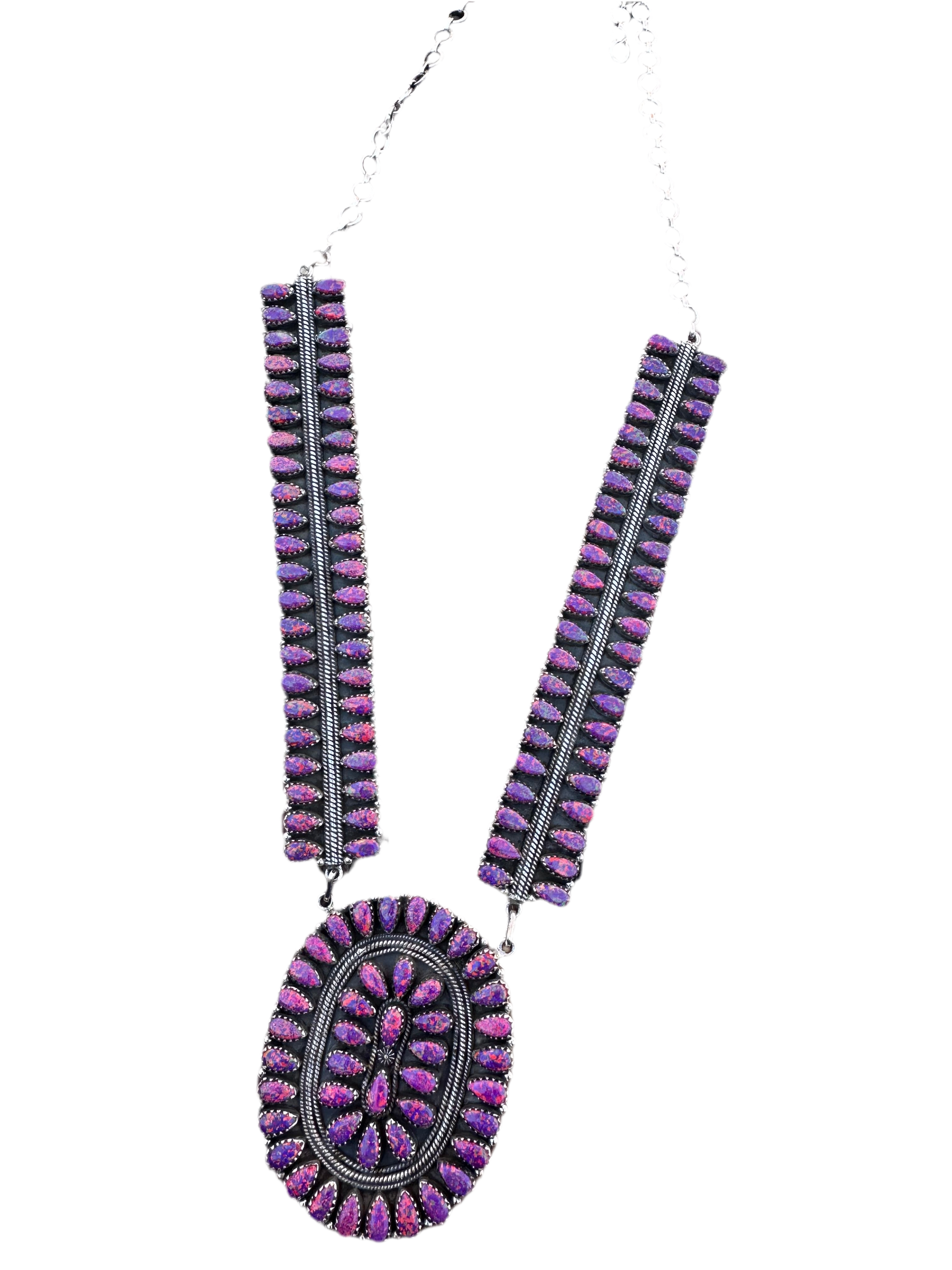 Handmade Dark Pink & Purple Fire Opal & Sterling Silver Statement Necklace