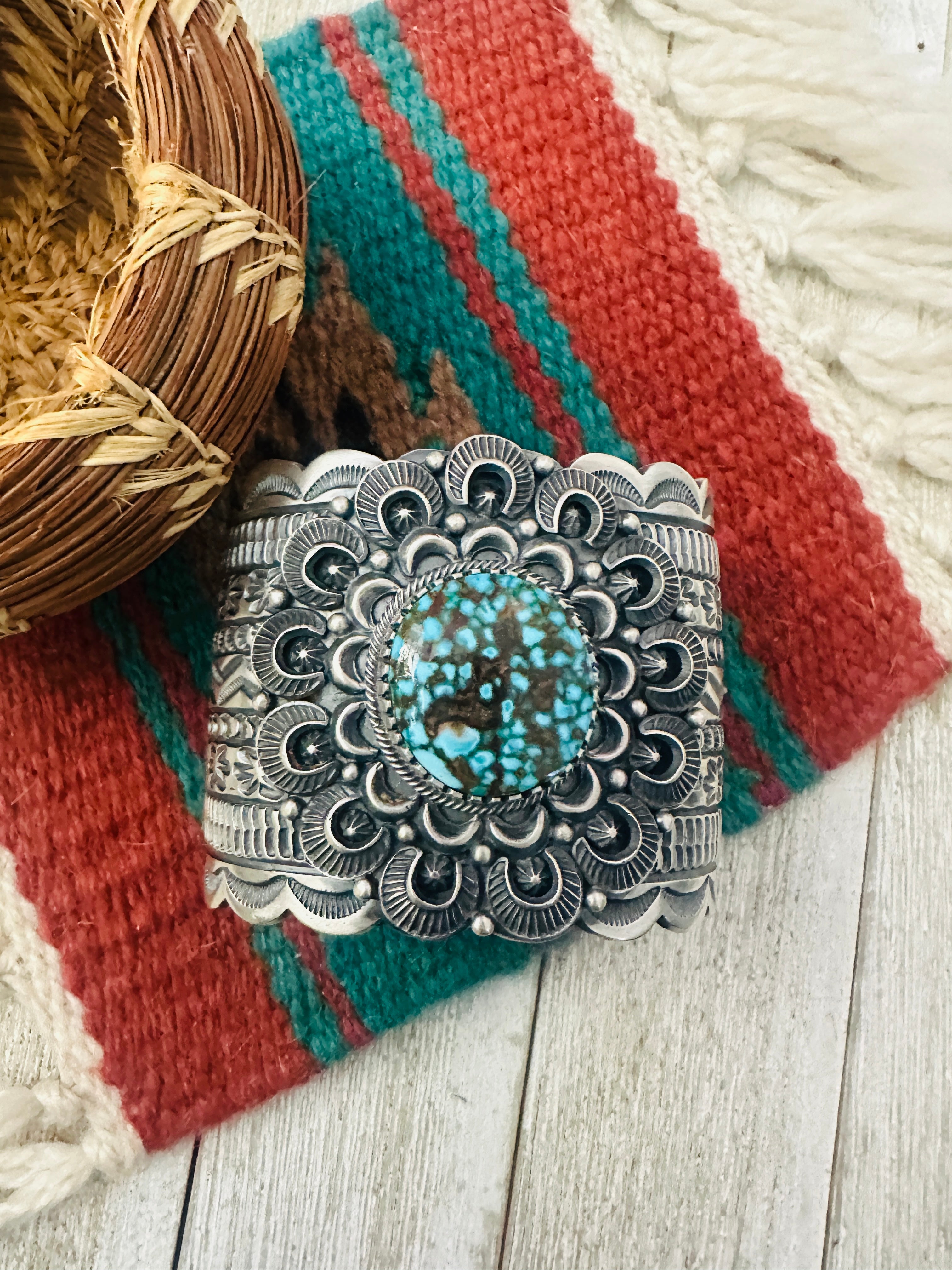 Handcrafted Sterling Silver & Spider Web Turquoise Cuff Bracelet by Randy Boyd