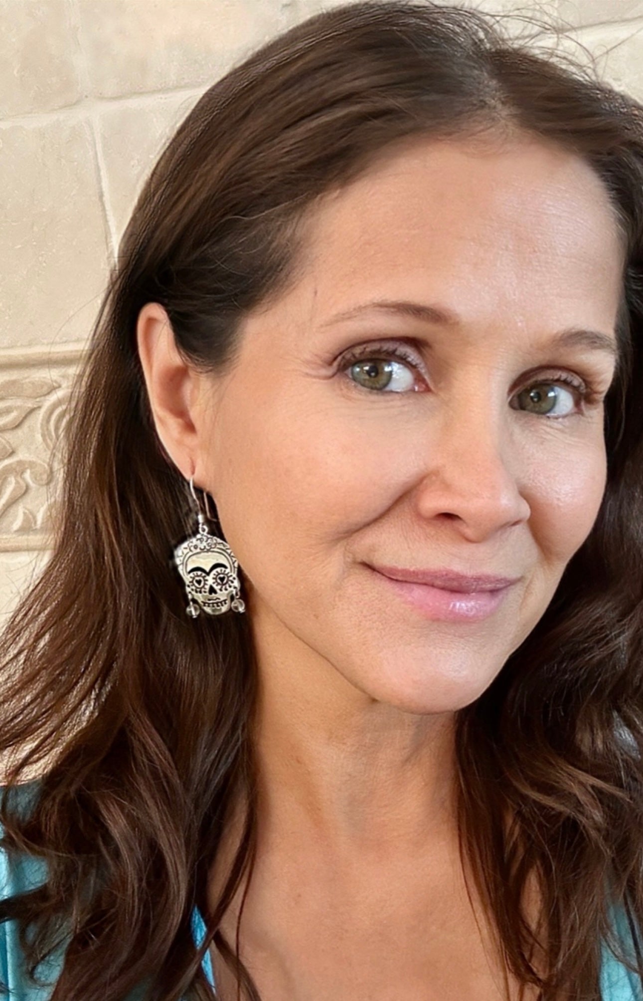 Frida Skull with Clear Beads Sterling Silver Earrings