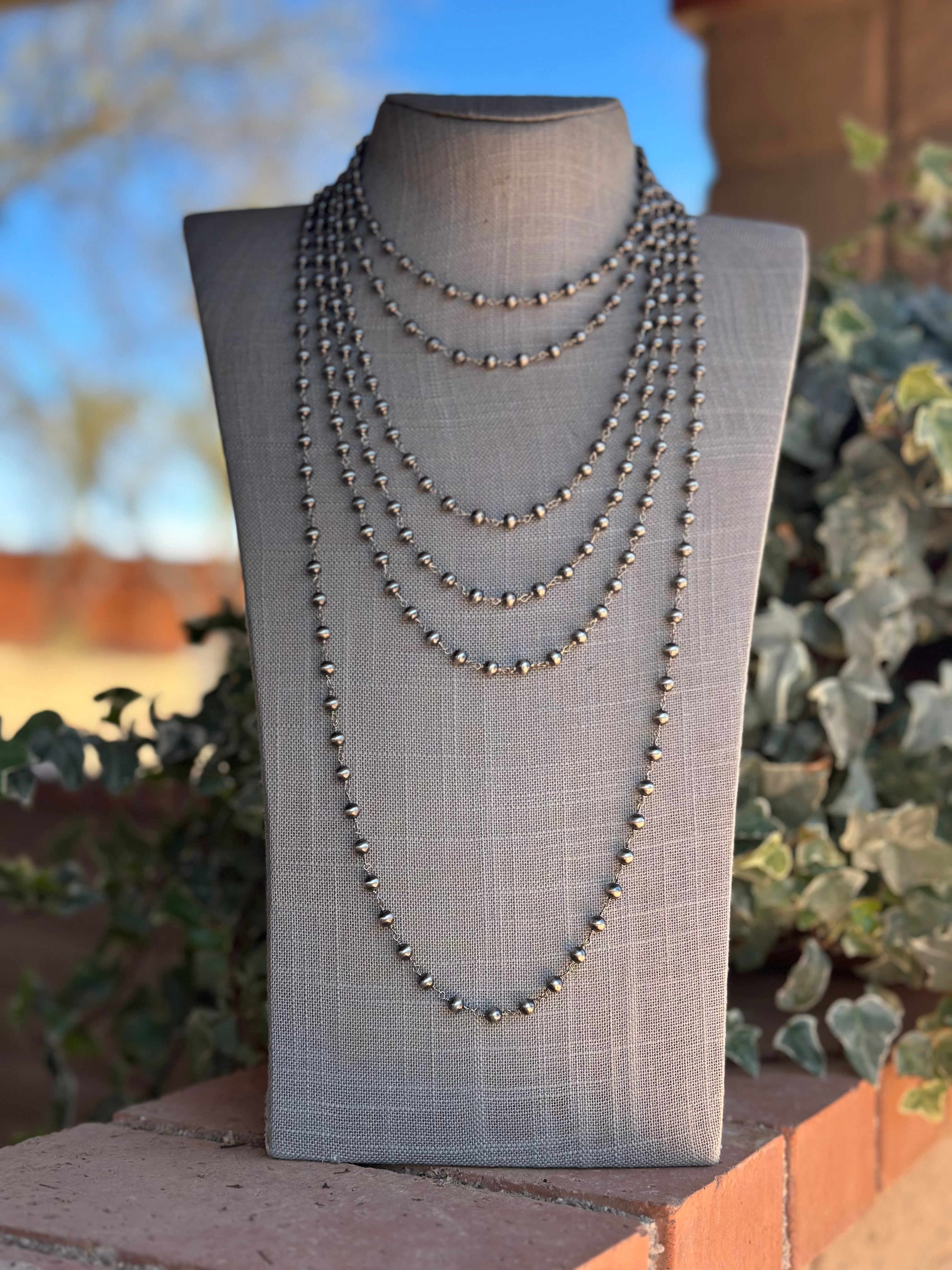 Handcrafted Sterling Silver 6mm Rosary Beaded Necklaces 144"