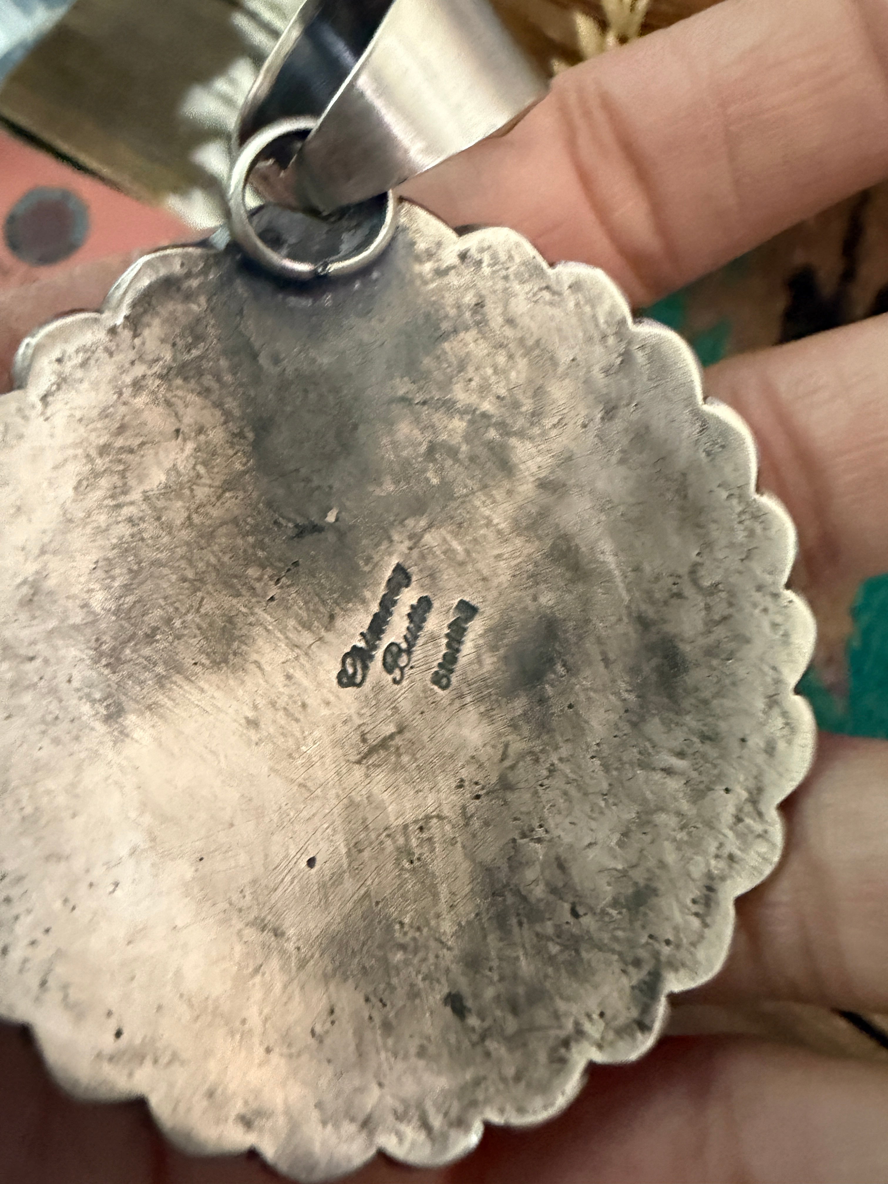 Handcrafted Sterling Silver & Golden Hills Turquoise Concho Pendant by Chimney Butte