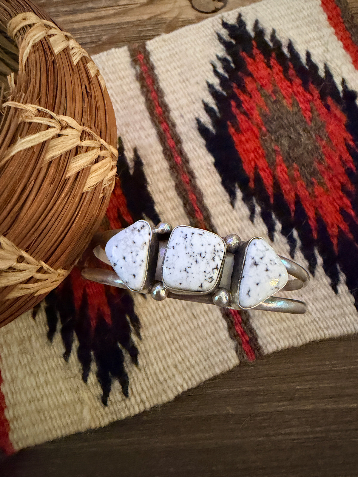 Handcrafted White Buffalo & Sterling Silver Cuff Bracelet by Augustine Largo