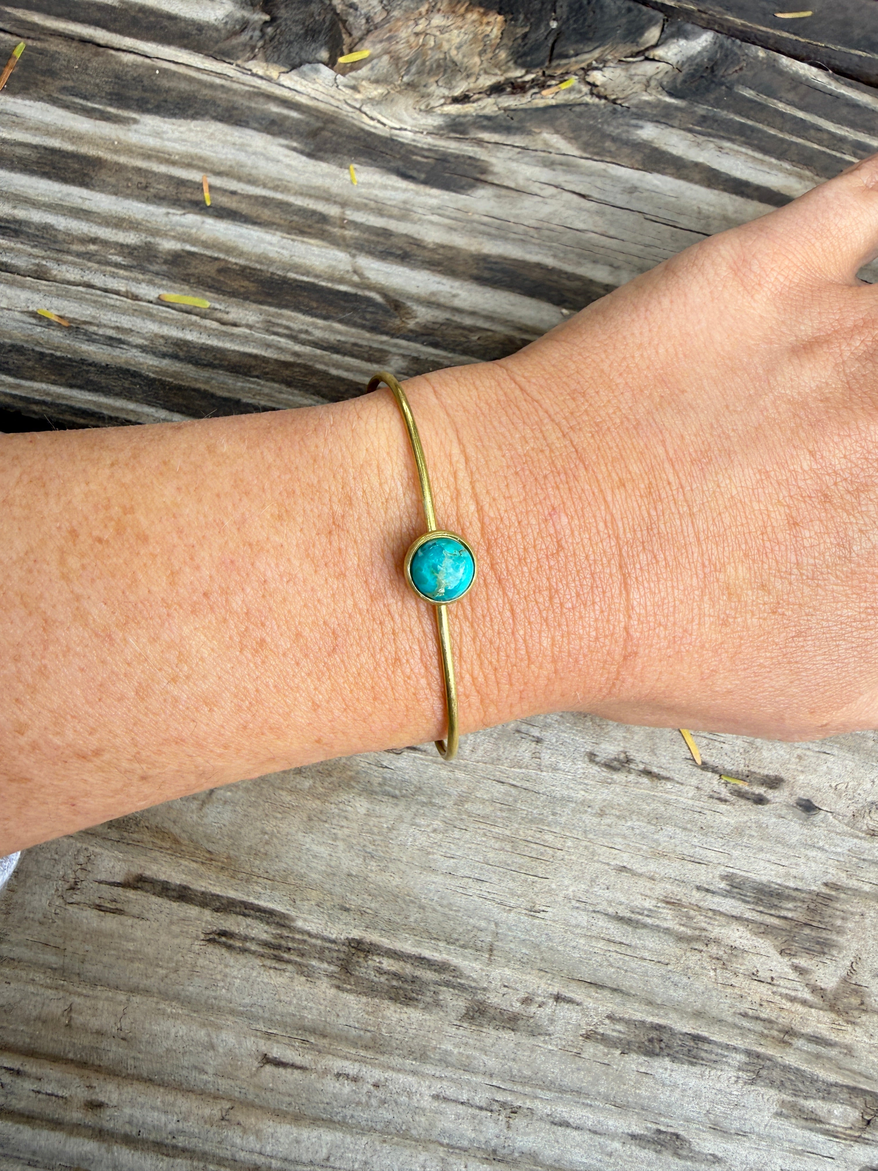 “The Golden Collection” Handmade 8mm Natural Turquoise Gold Plated Sterling Silver Adjustable Bracelet Cuff