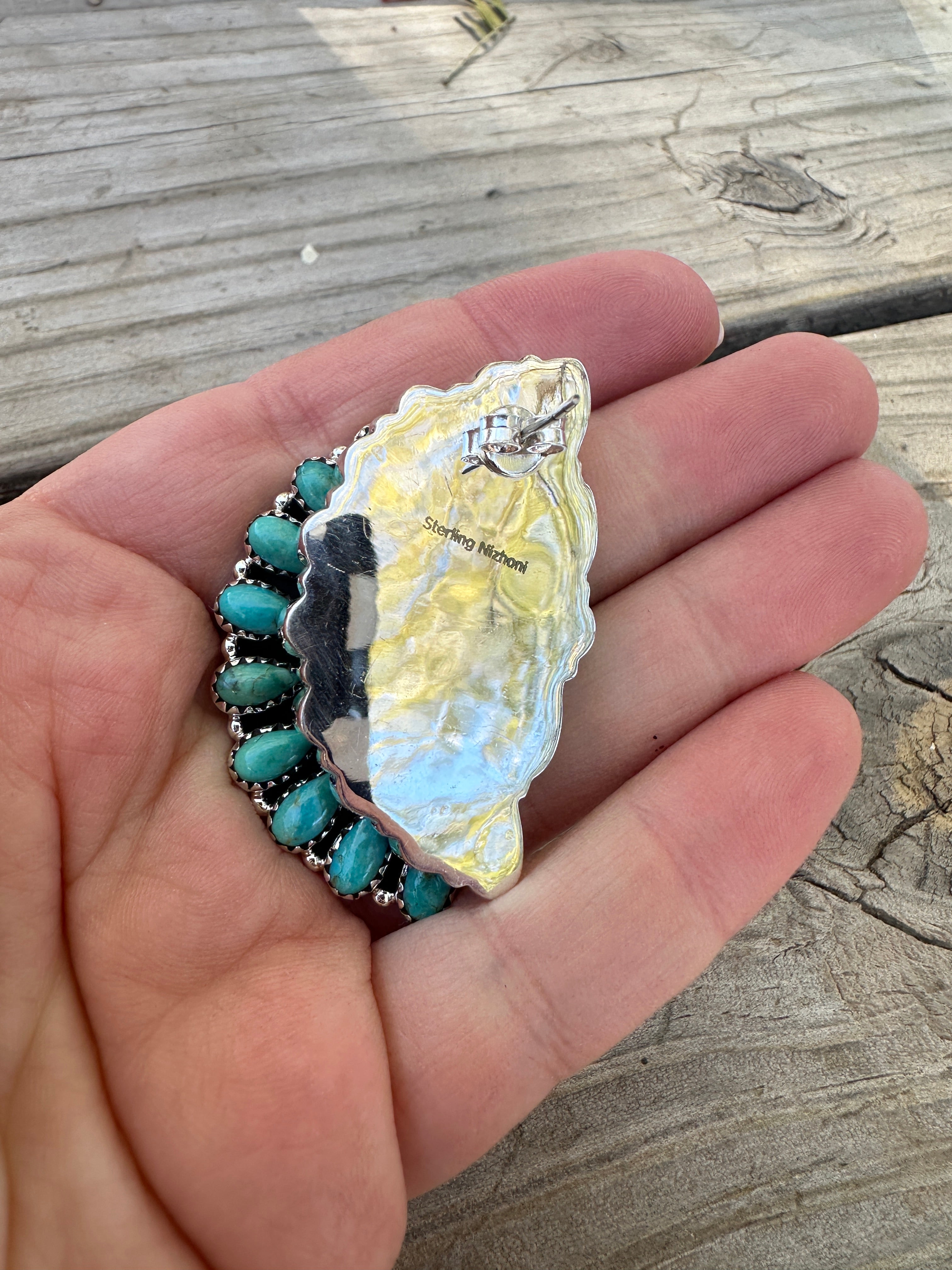 Handmade Sterling Silver Turquoise Crescent Post Earring