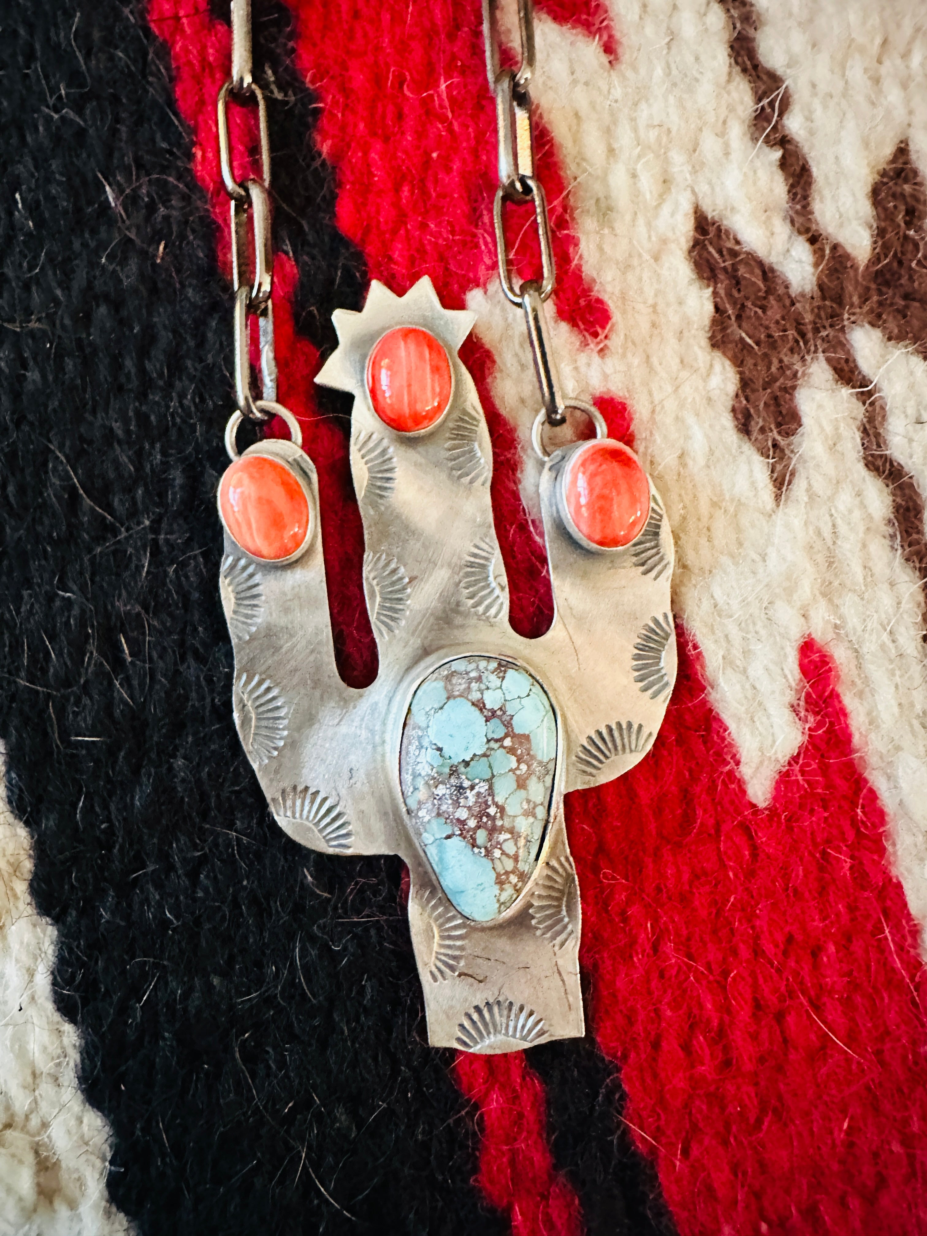 Handcrafted Sterling Silver, Turquoise & Spiny Cactus Necklace