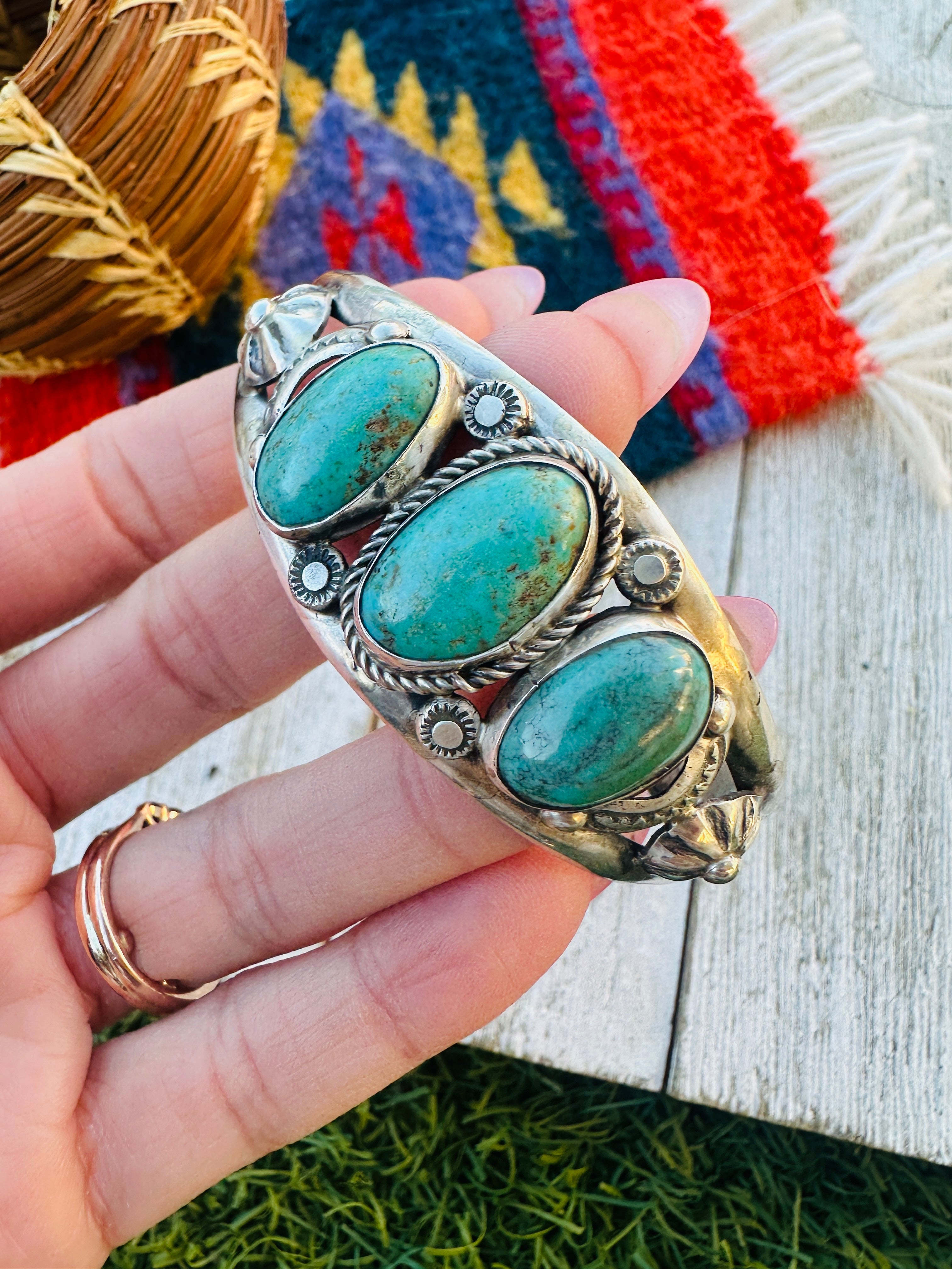 Handcrafted Turquoise & Sterling Silver Cuff Bracelet by Jacqueline Silver