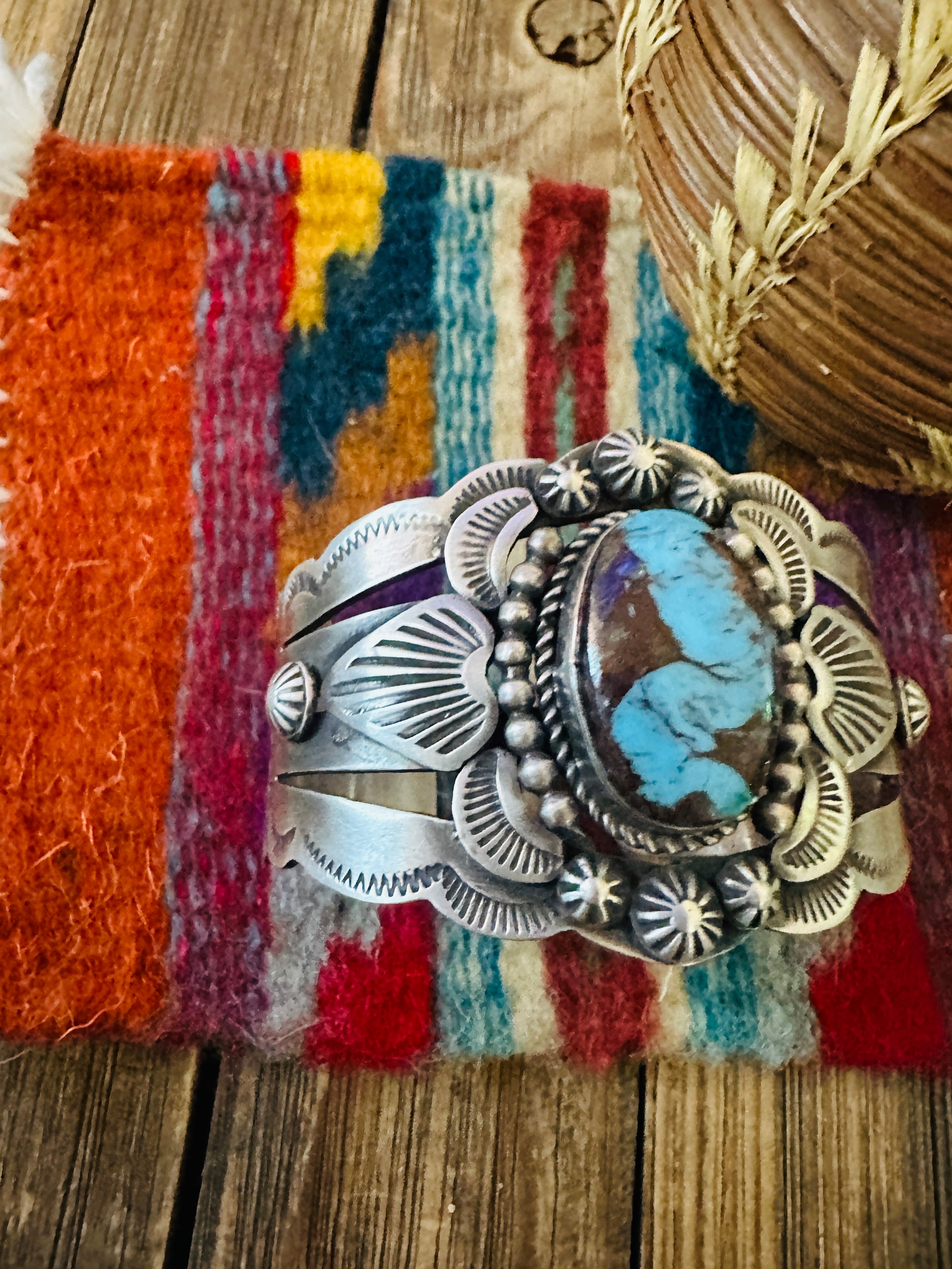 Handcrafted Egyptian Turquoise & Sterling Silver Cuff Bracelet by Randall Endito