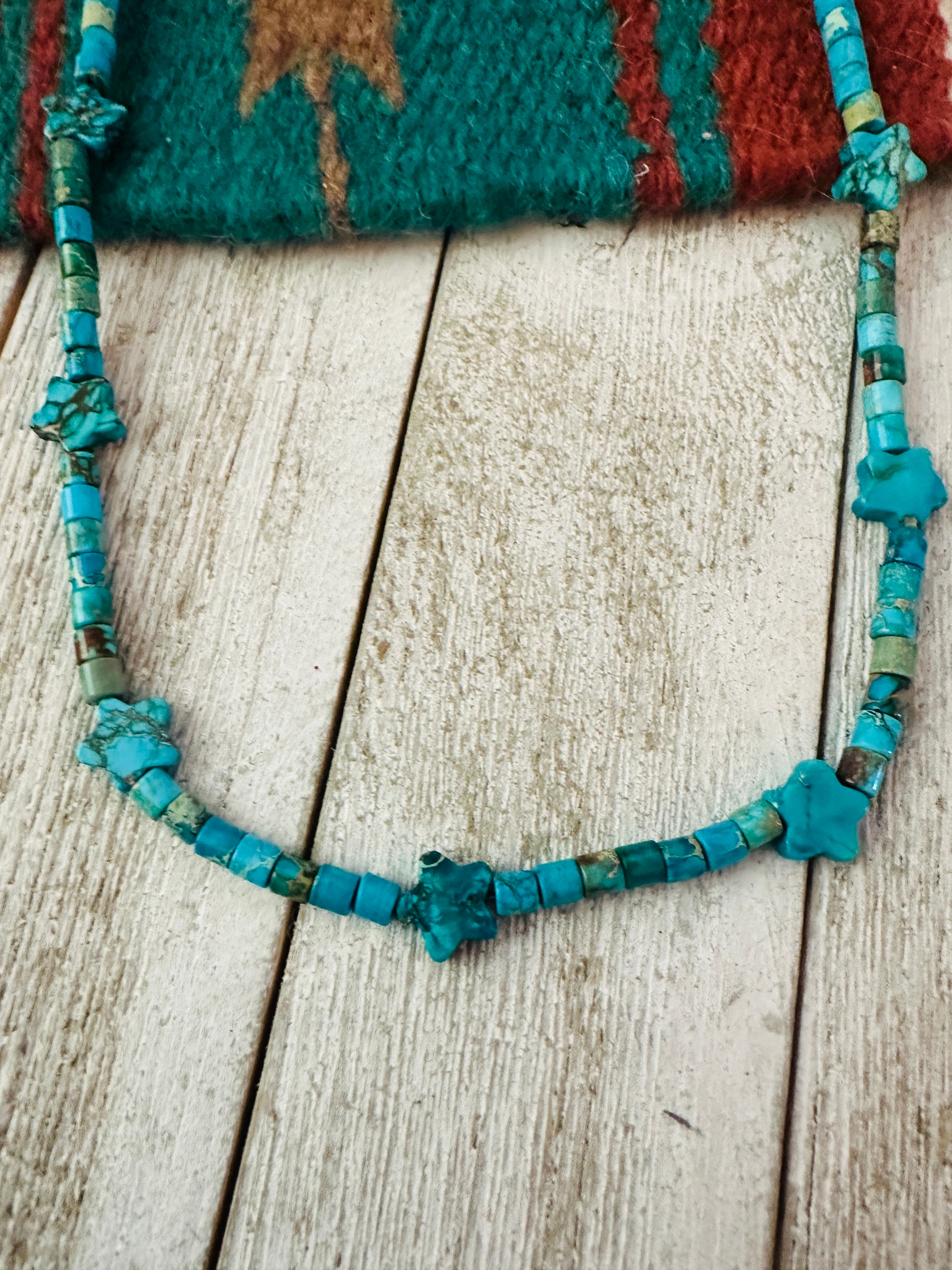 Turquoise & Sterling Silver 18” Beaded Star Necklace