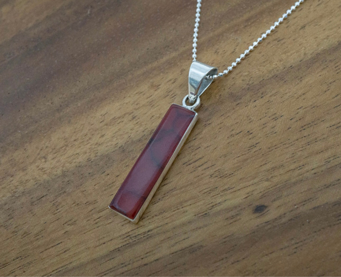 Red Jasper Column Pendant Sterling Silver Necklace