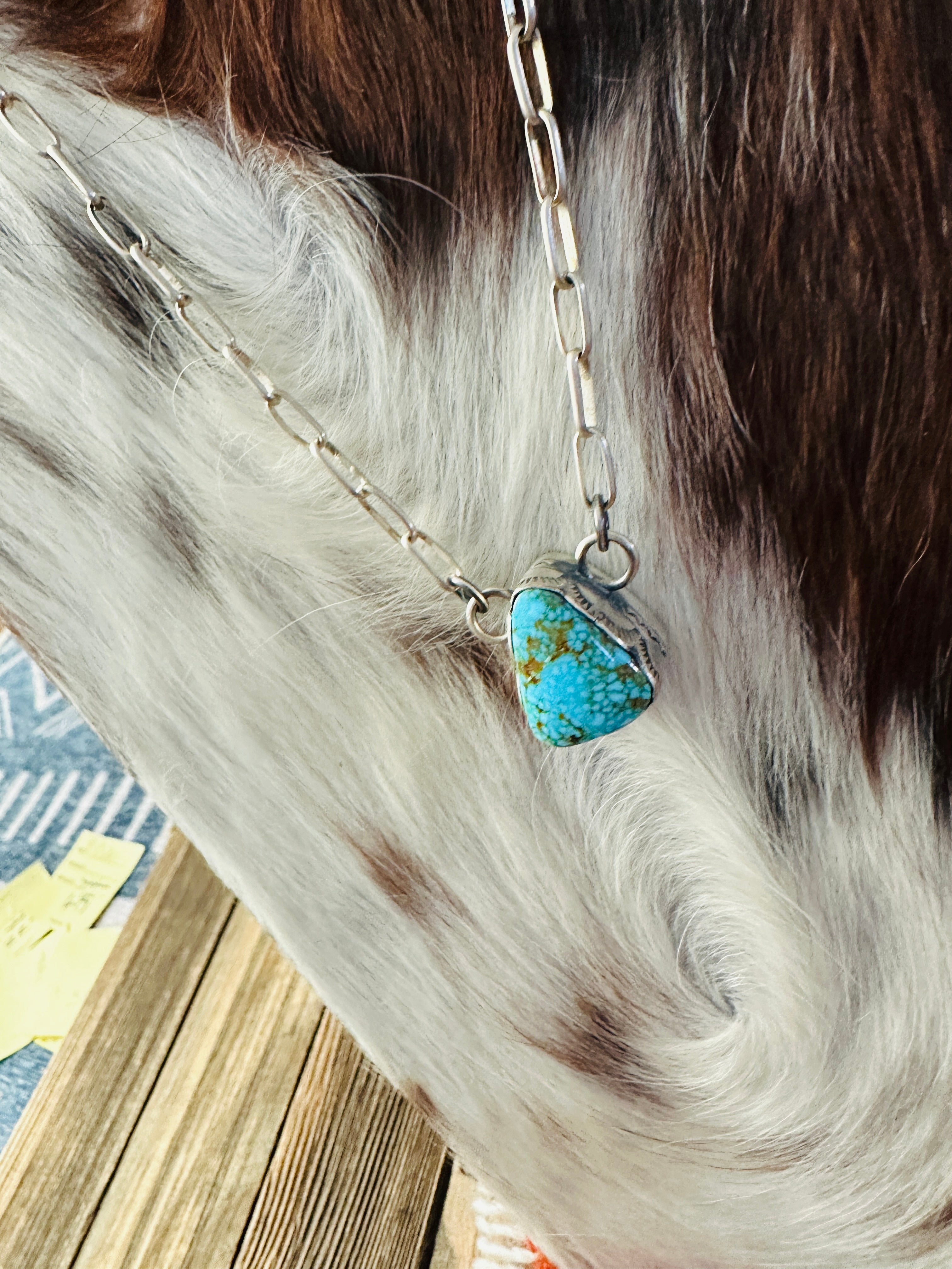 Handcrafted Kingman Web Turquoise & Sterling Silver Necklace by Randy Boyd