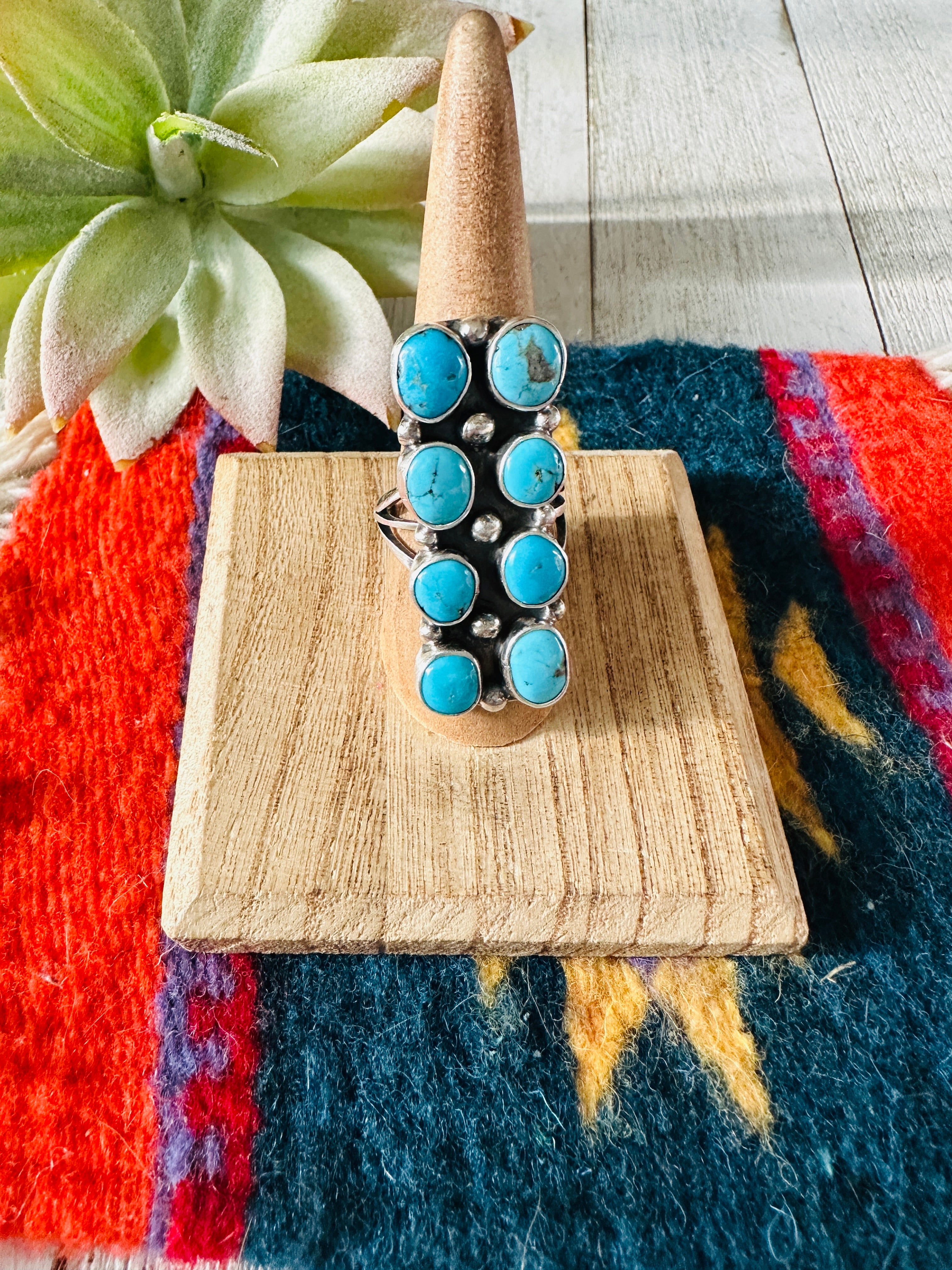 Handcrafted Kingman Turquoise & Sterling Silver Ring Size 9.5