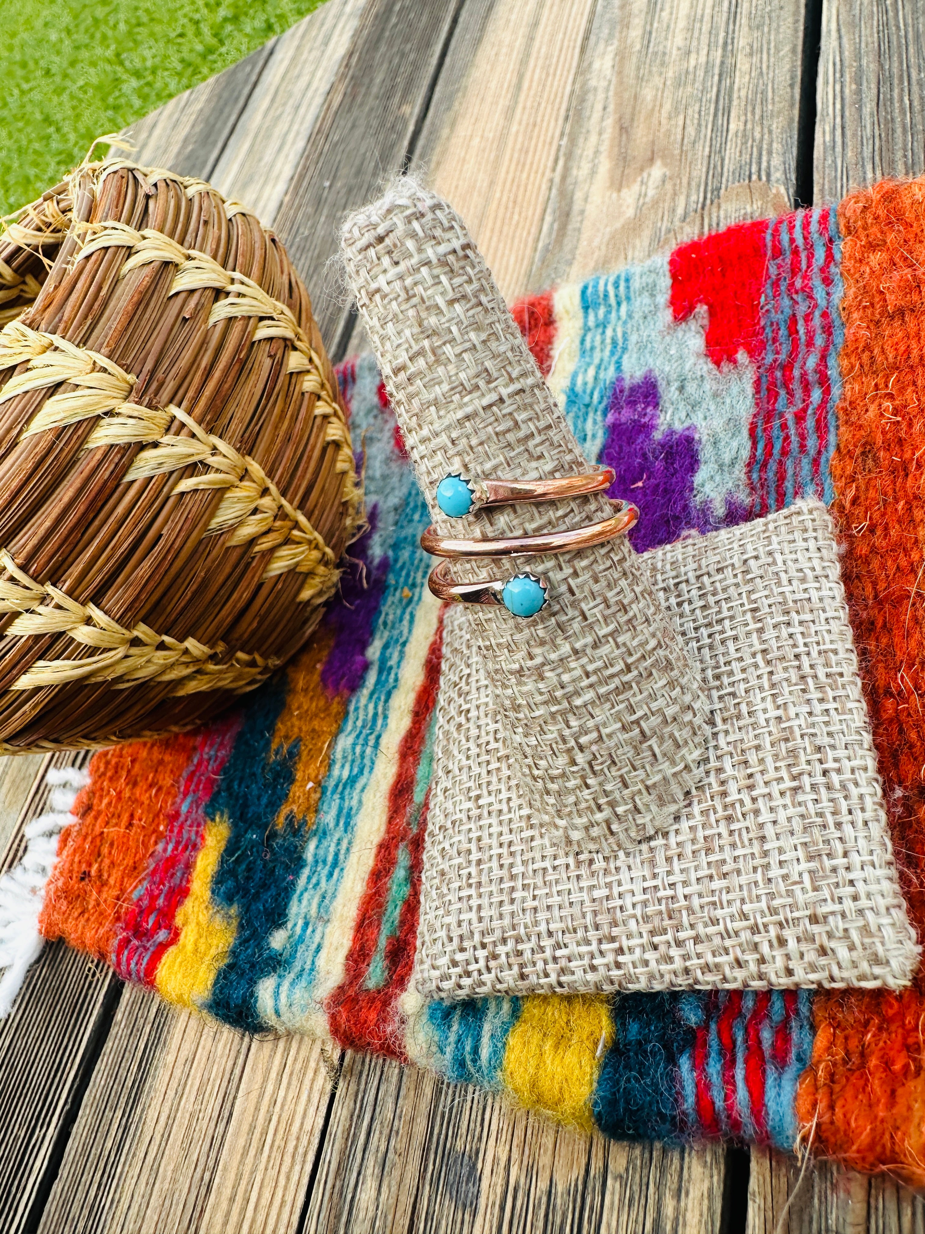 Handcrafted Turquoise & Copper over Sterling Silver Ring