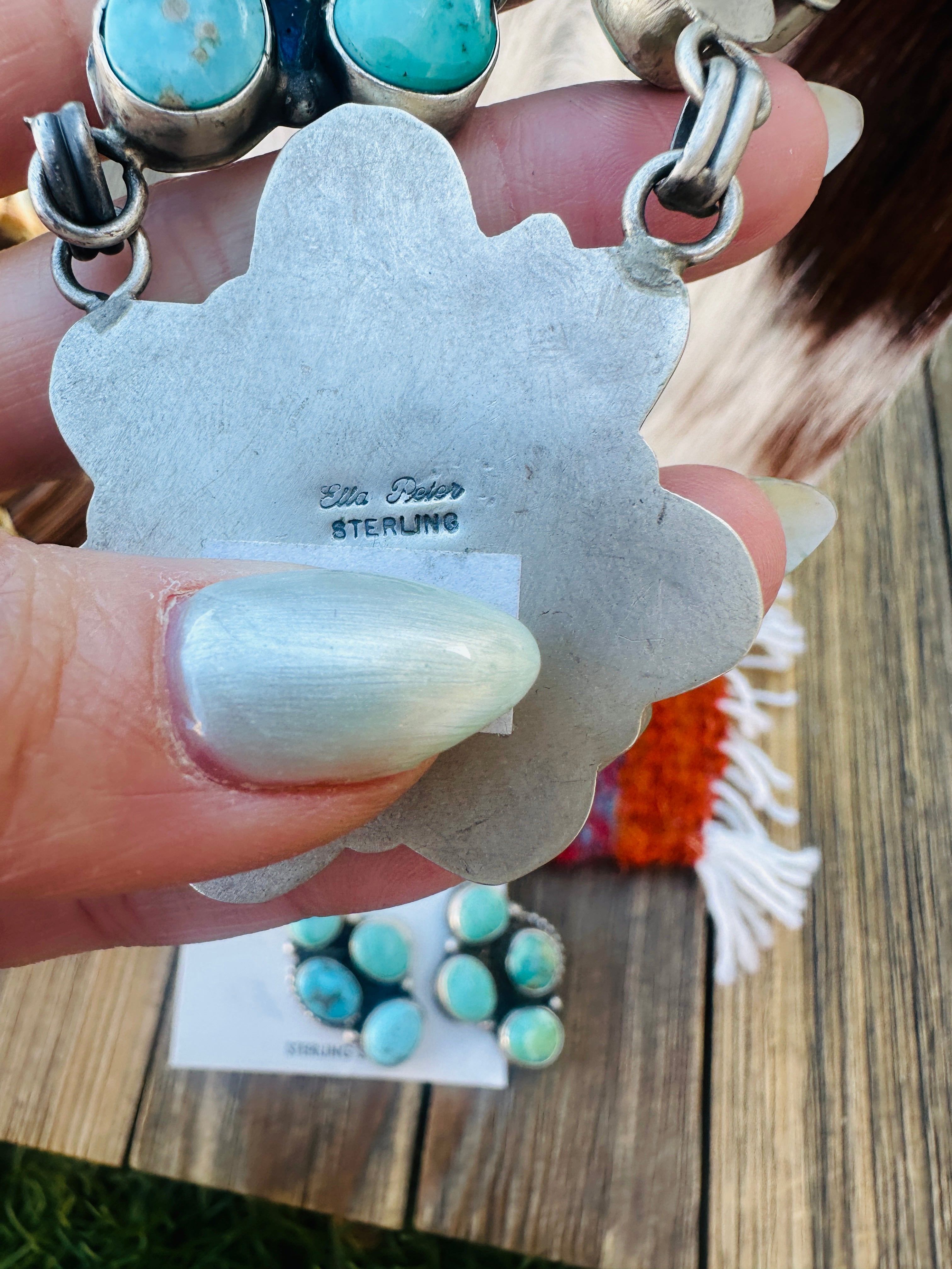 Handcrafted Turquoise & Sterling Silver Cluster Necklace and Earrings Set by Ella Peter