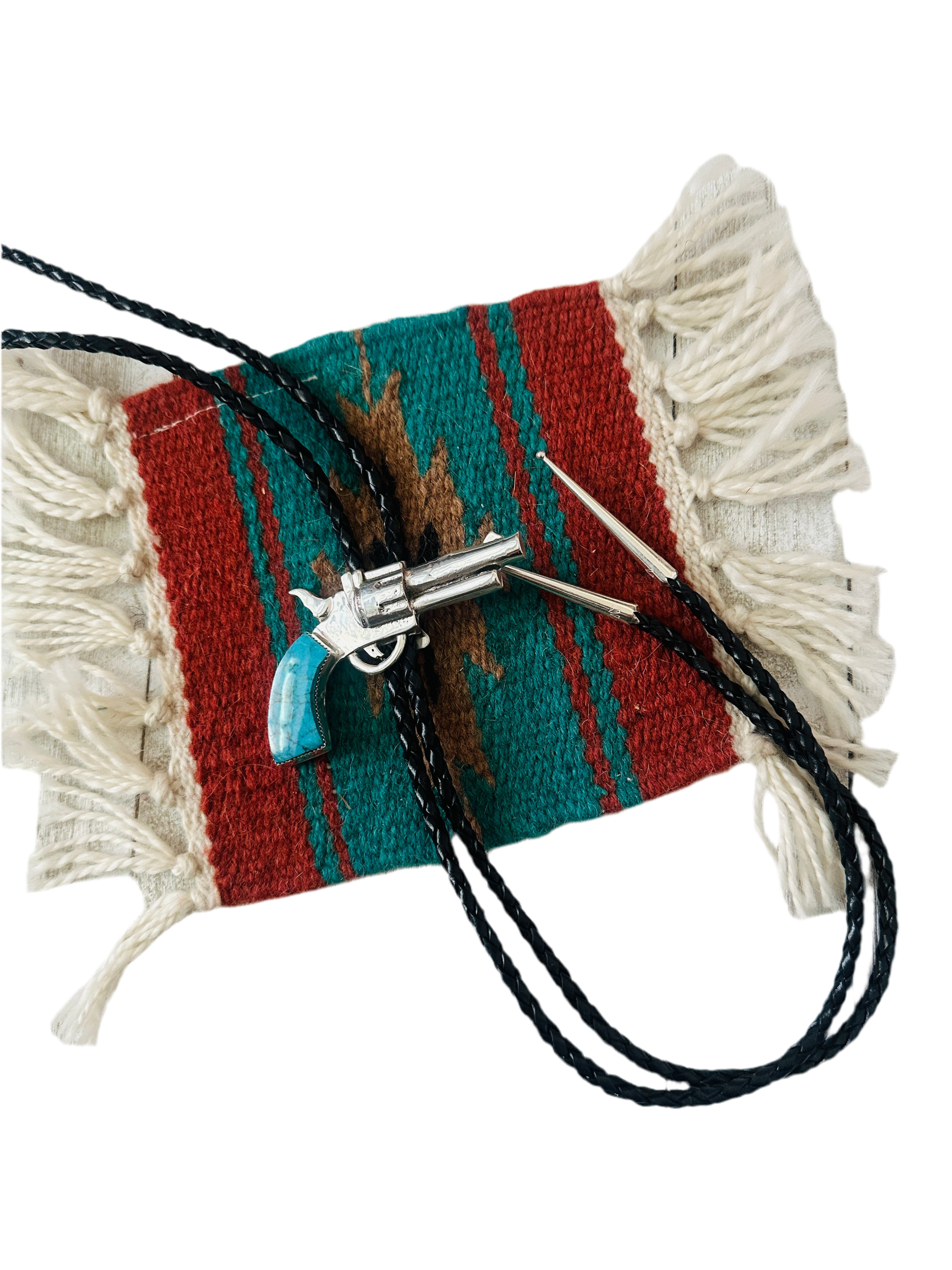 Handcrafted Sterling Silver & Turquoise Pistol Bolo Tie