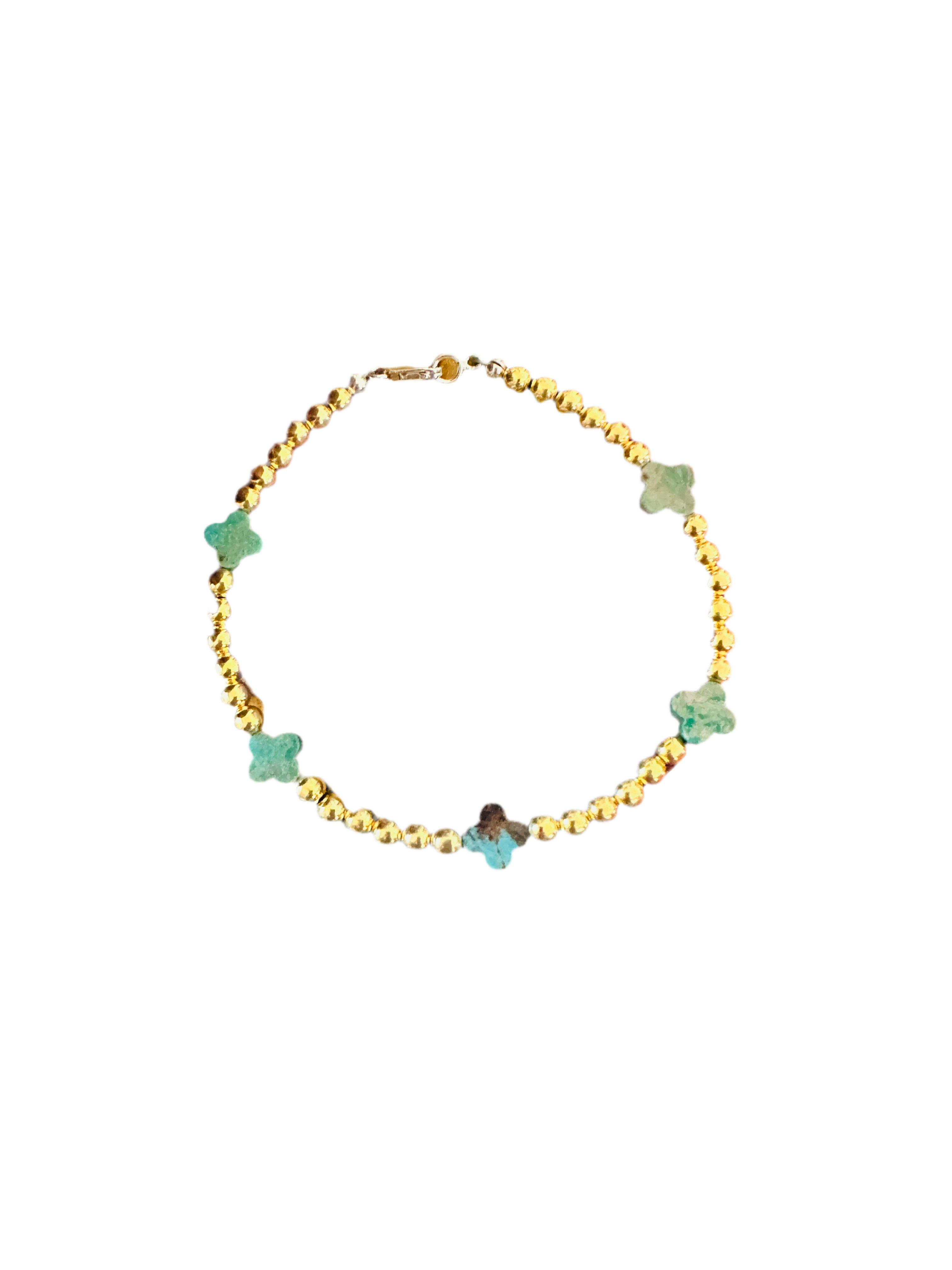 Handcrafted Cle'vara Gold Plated Sterling Silver Pearl & Turquoise Beaded Bracelet