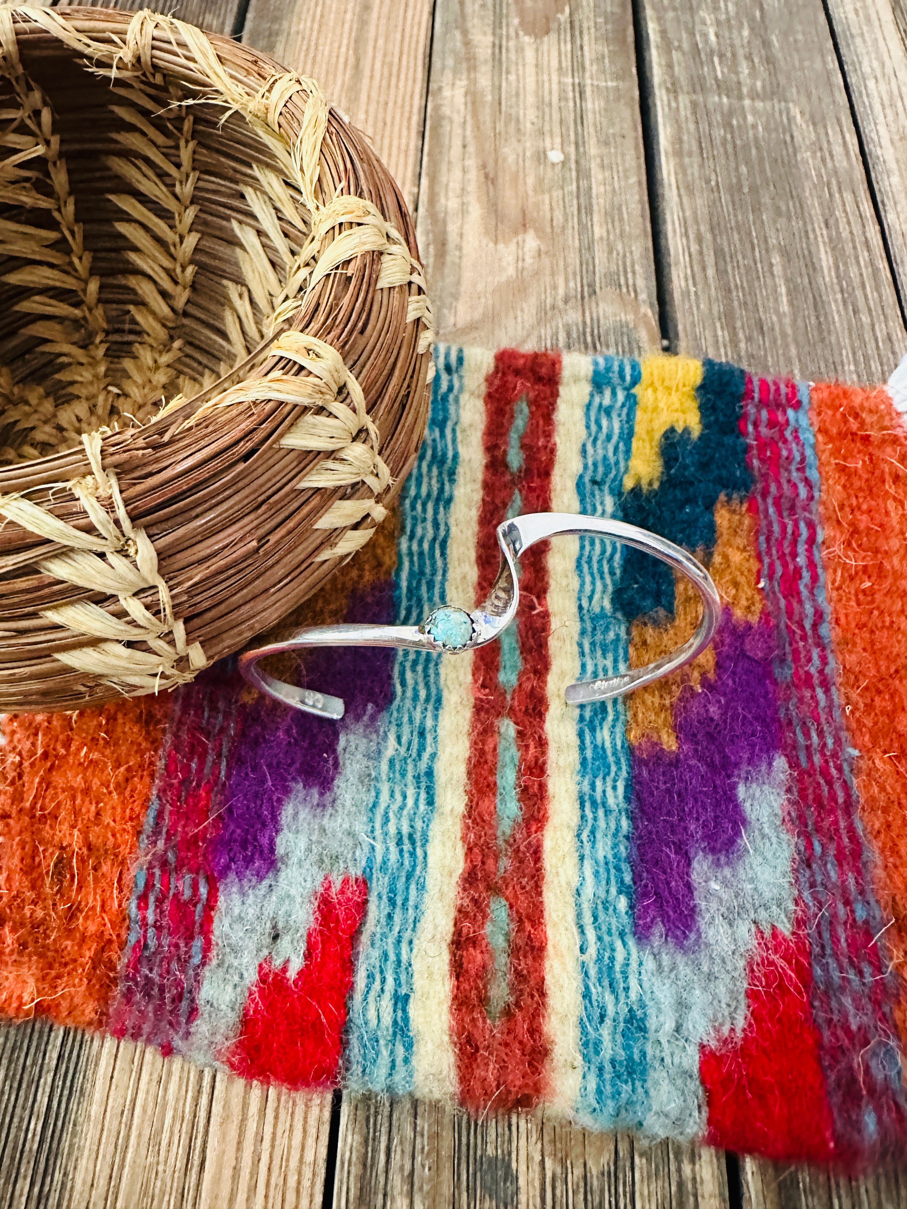 Handcrafted Twisted Sterling Silver & Turquoise Cuff Bracelet