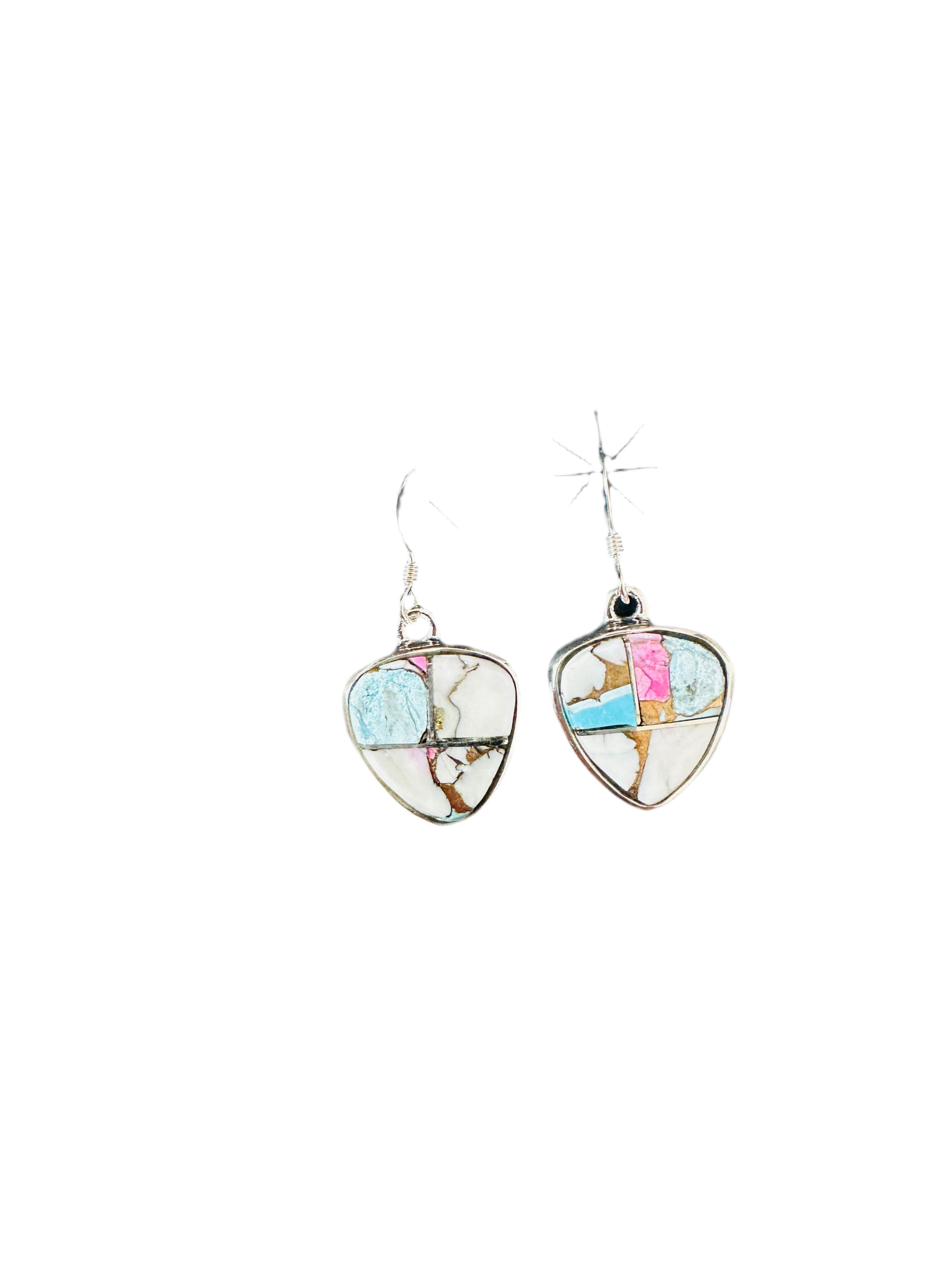 Handcrafted Cotton Candy and Sterling Silver Inlay Dangle Earrings