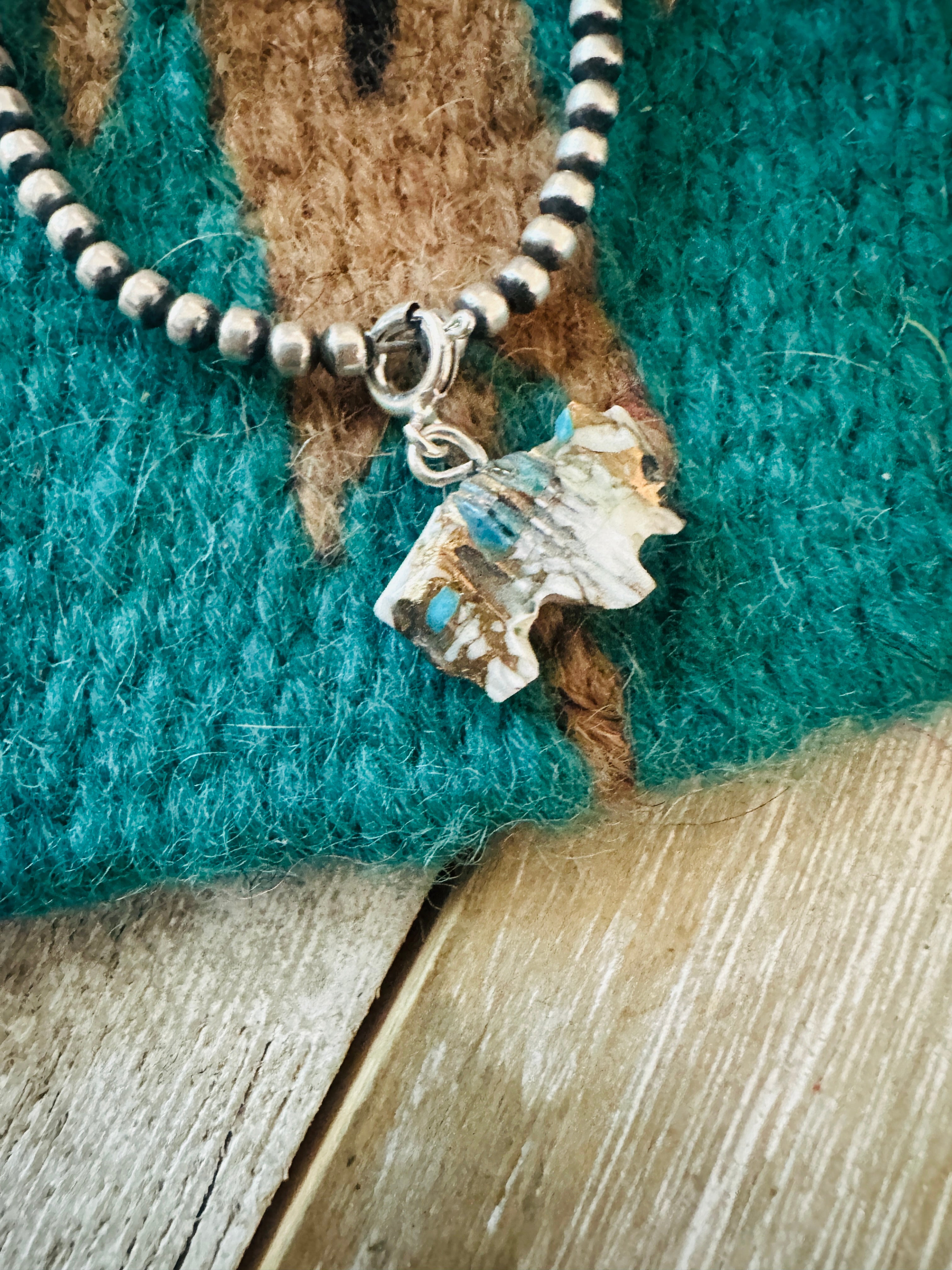 Handcrafted & Hand Carved Blue Mojave Buffalo Charm