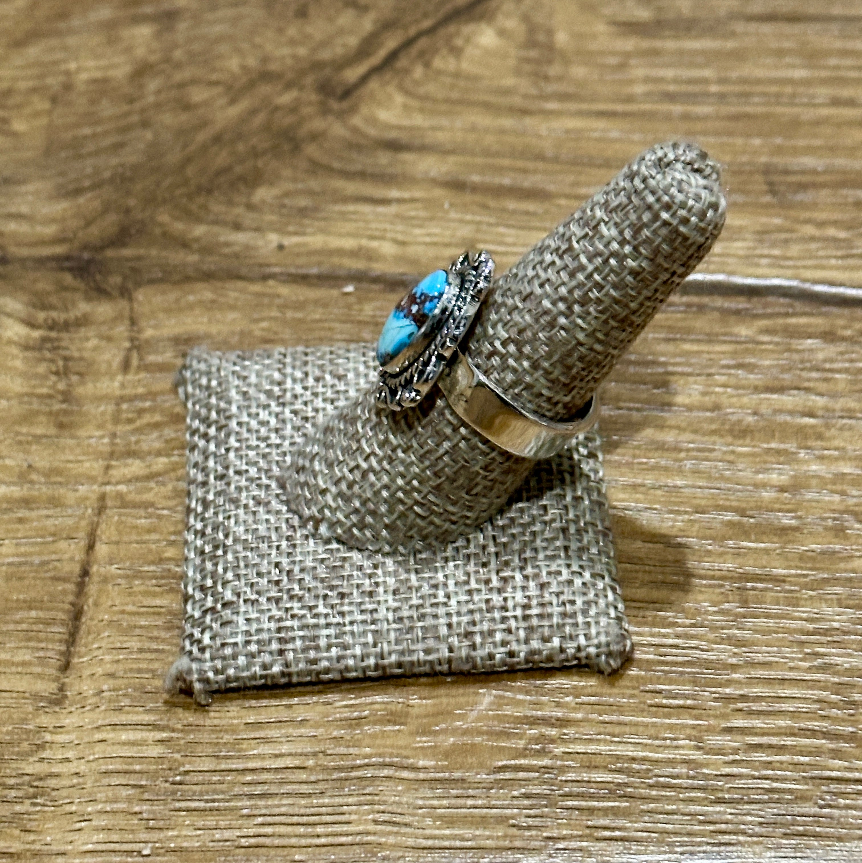 Handmade Golden Hills Turquoise & Sterling Silver Single Stone Adjustable Ring Signed Nizhoni