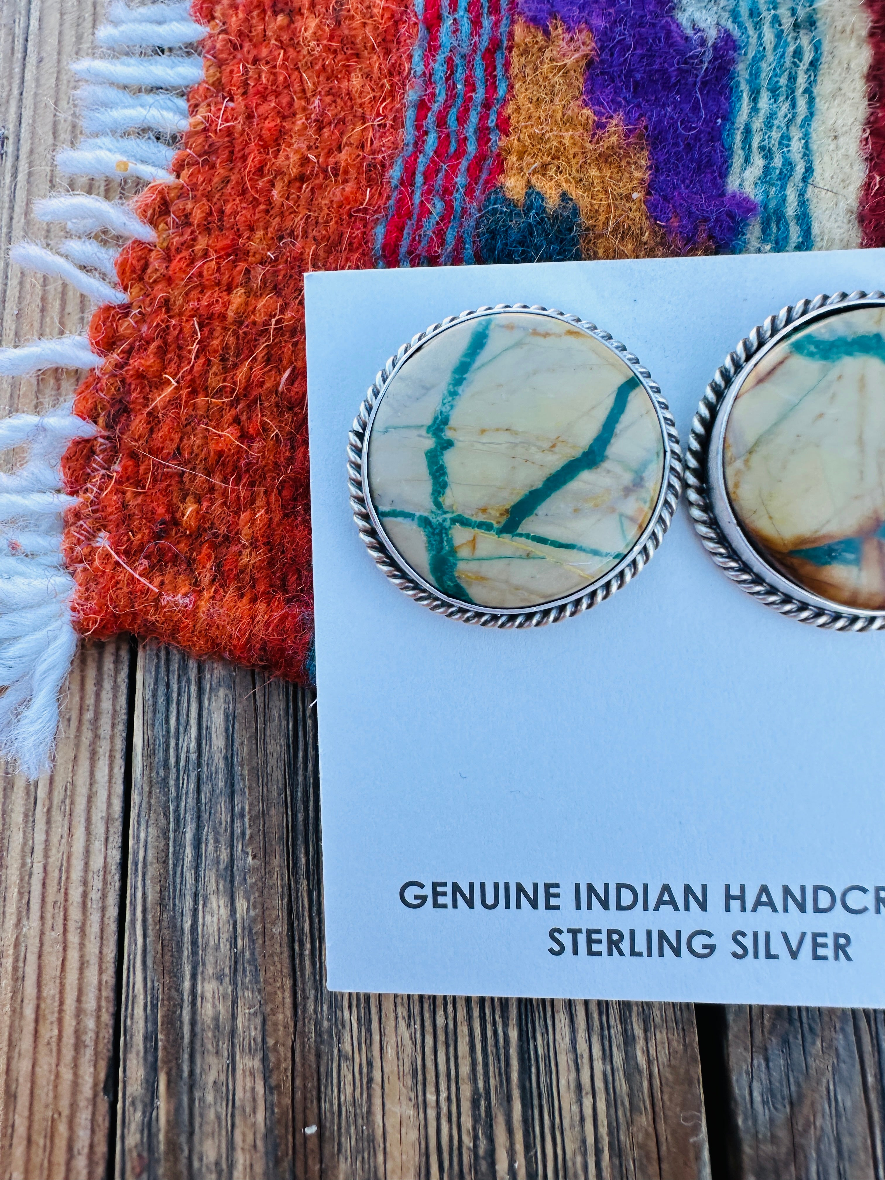 Handcrafted Ribbon Turquoise & Sterling Silver Post Earrings by Hiram Largo