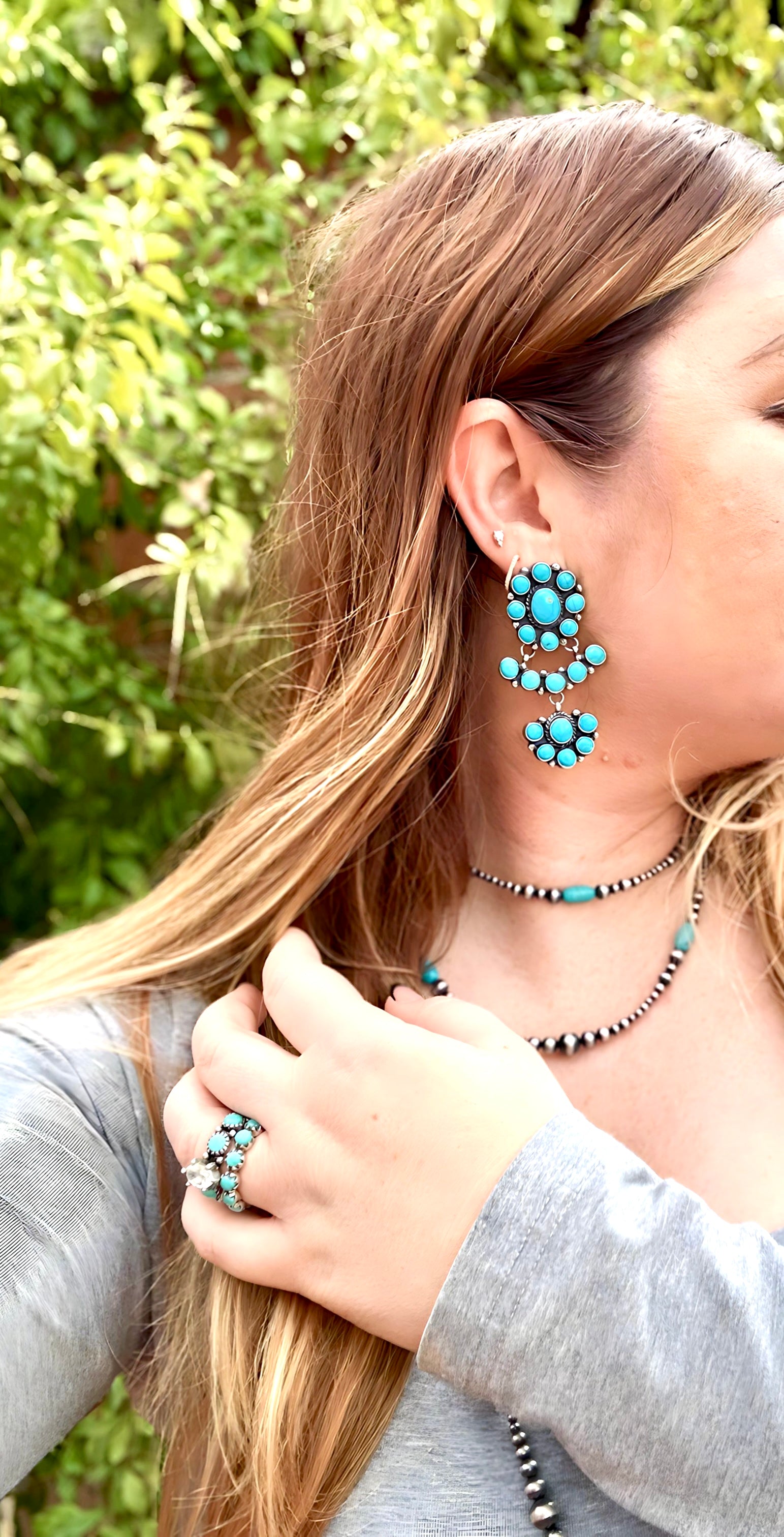 Handcrafted Turquoise and Sterling Silver Dangle Earrings Signed C Yazzie