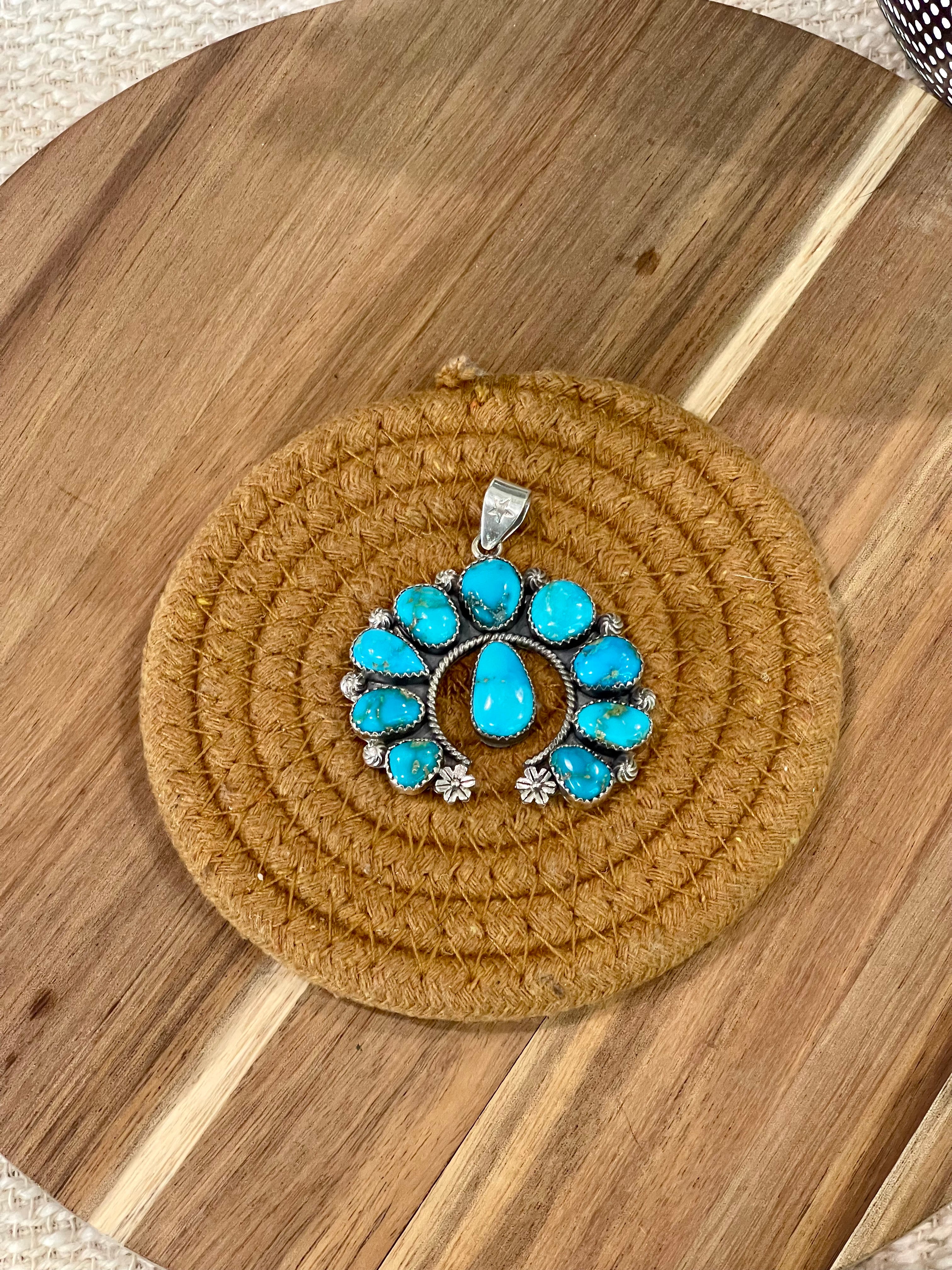 Handmade Sterling Silver & South Hill Sonoran Turquoise Naja Cluster Pendant