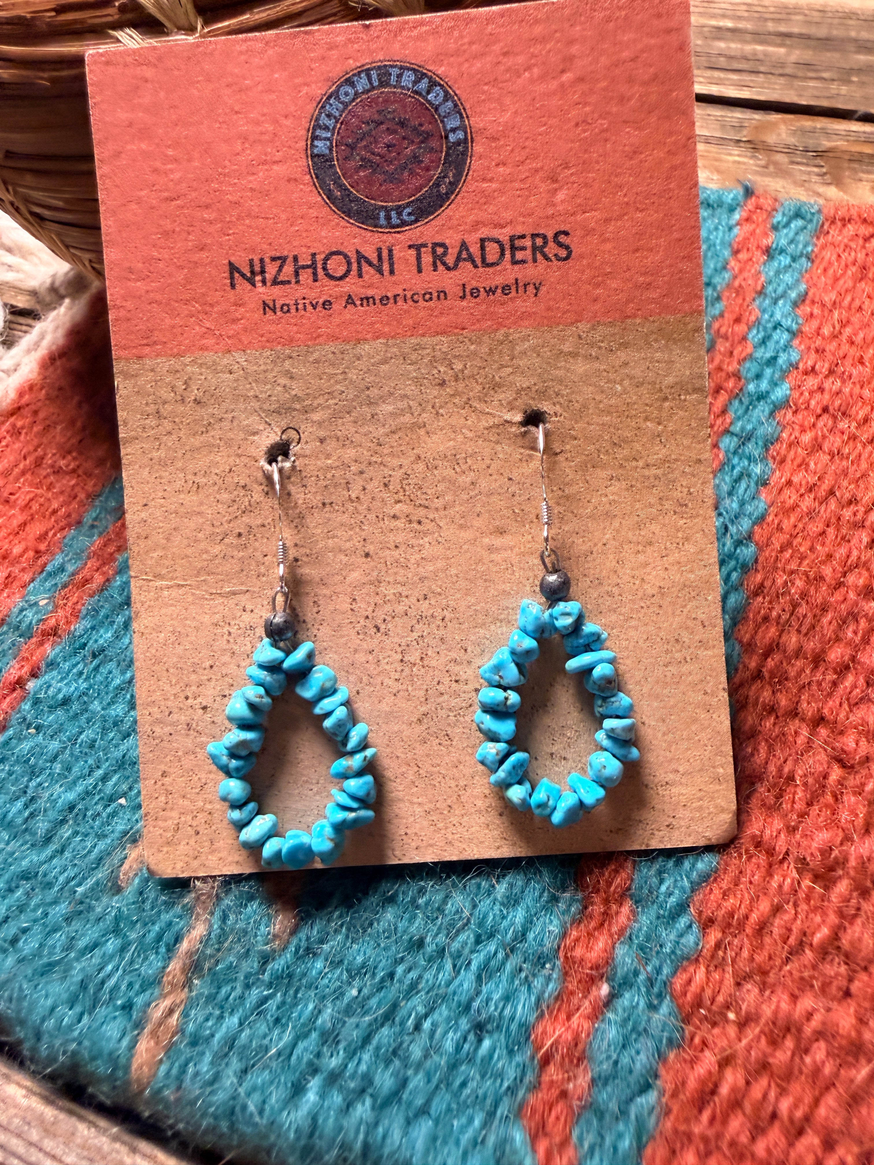 Handcrafted Turquoise Beaded Dangle Hoop Earrings