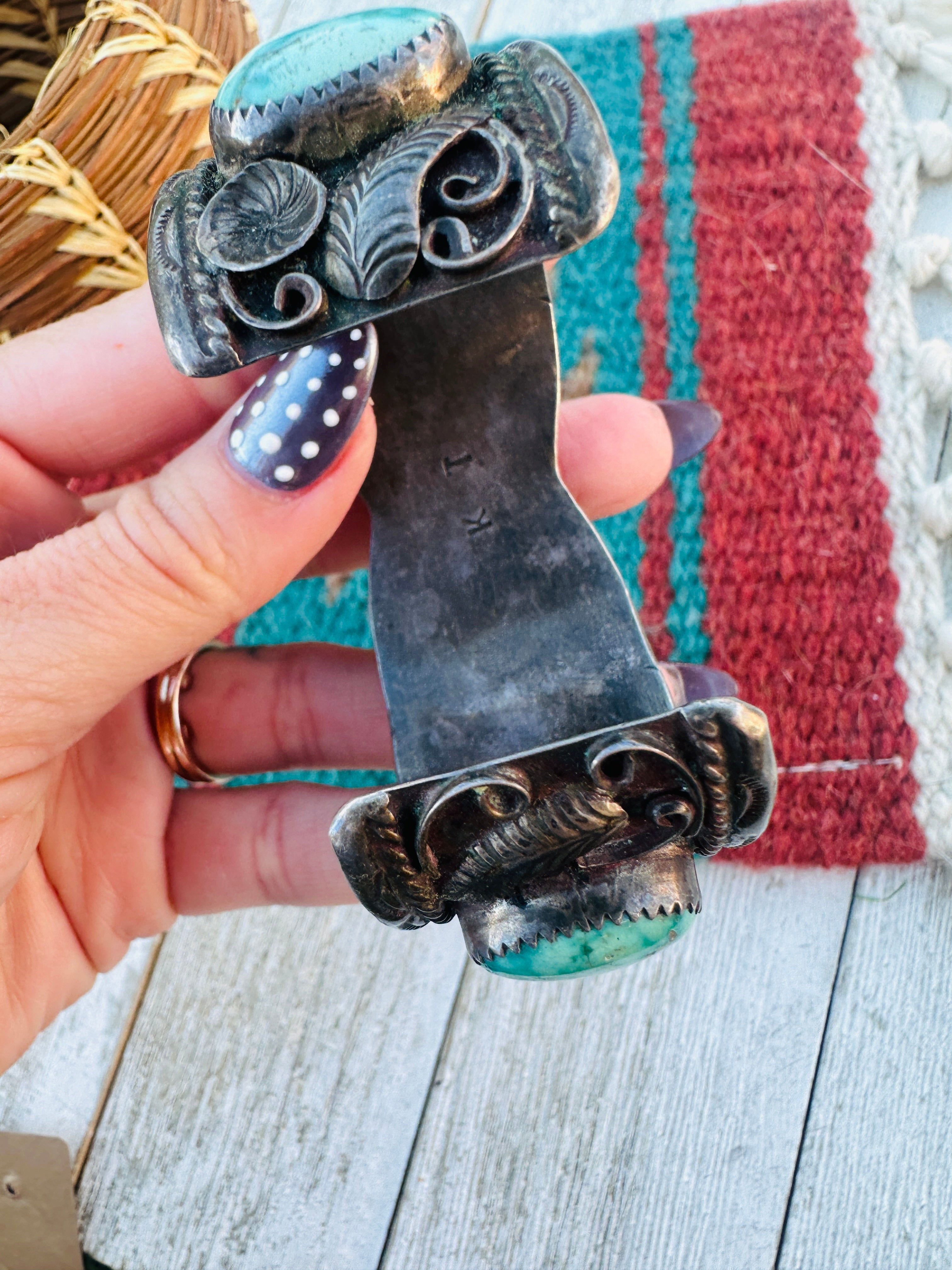 Handcrafted Old Pawn Sterling Silver & Turquoise Watch Cuff Bracelet