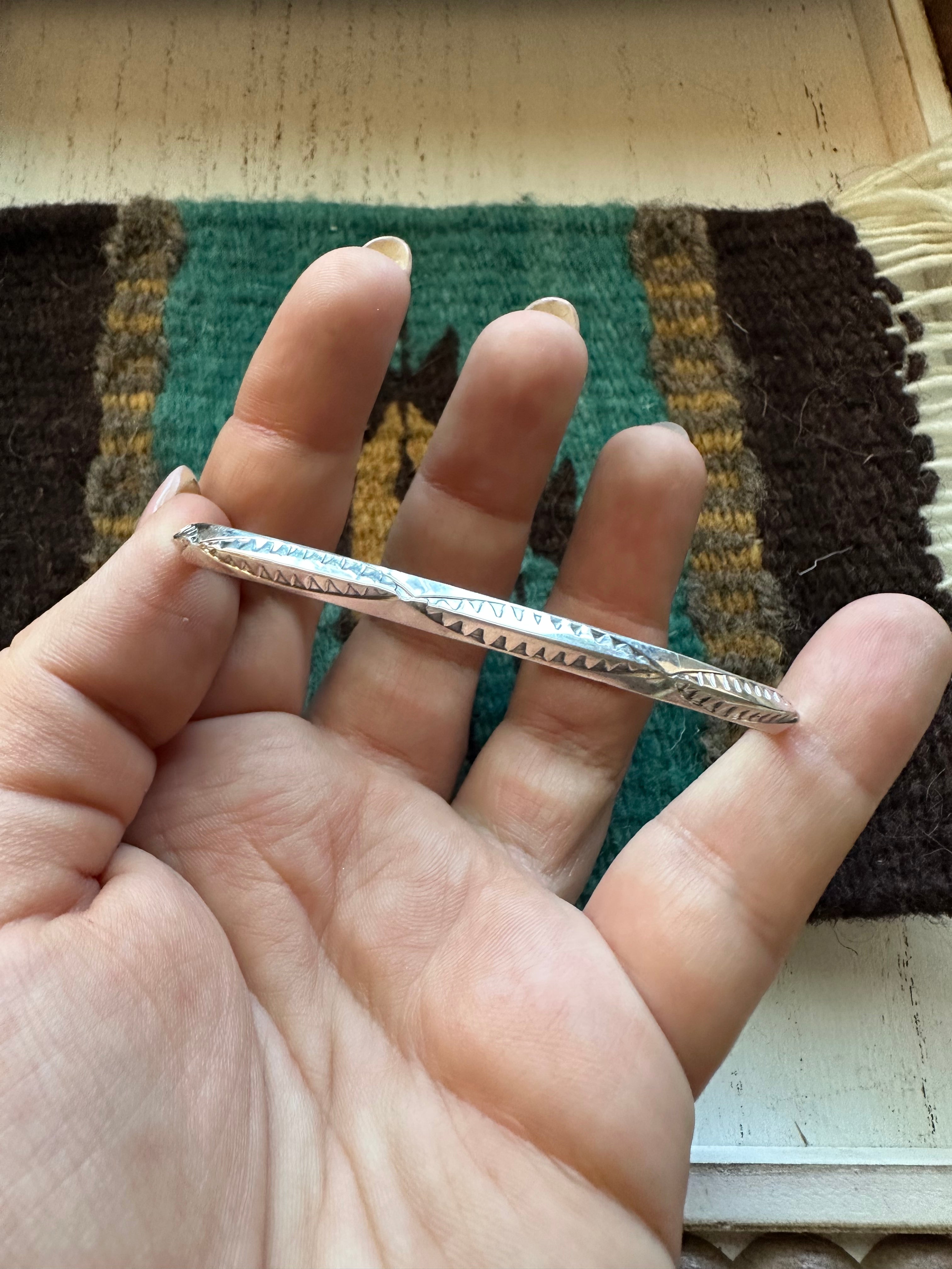 Handcrafted “The Tahe Stacker” Sterling Silver Star Adjustable Thin Cuff Bracelet Signed L Tahe