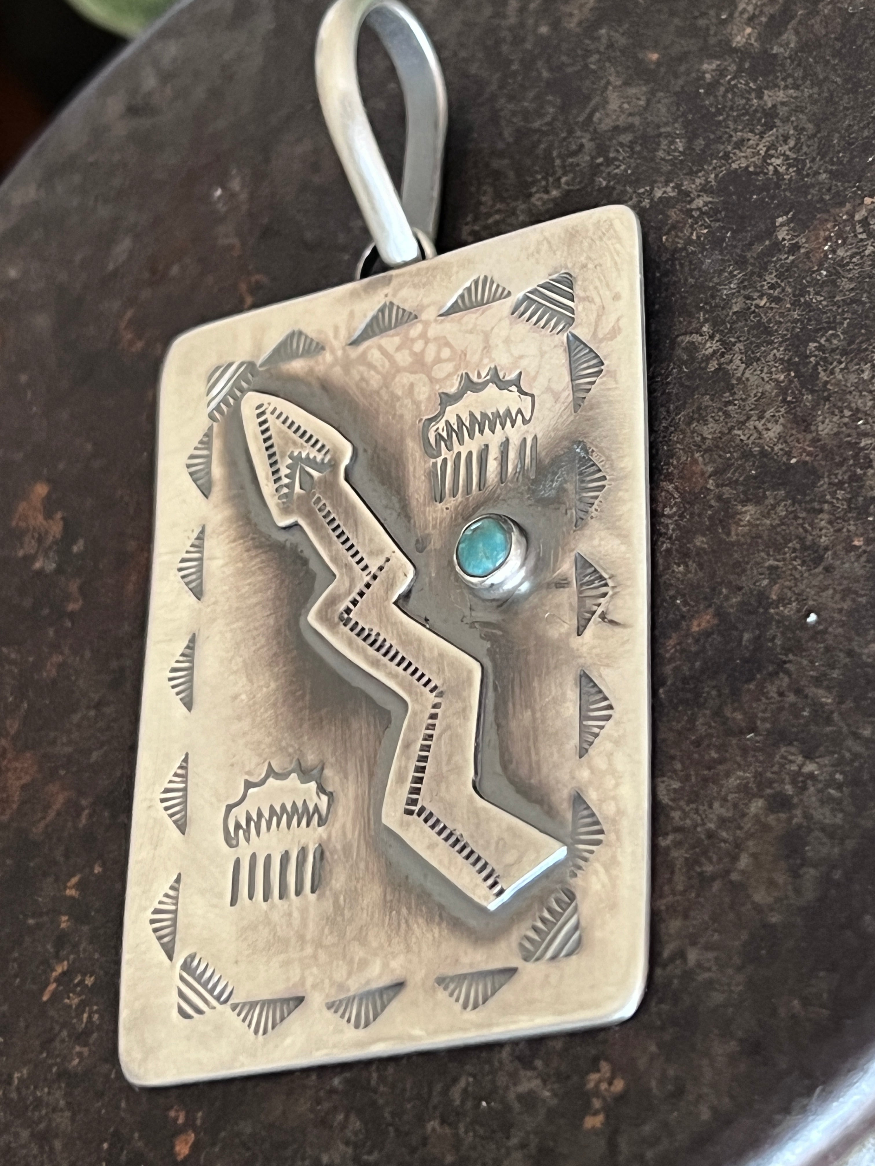 Hand Stamped Sterling Silver Fred Harvey Era Inspired Single Lightning Arrow Tag Pendant by Kimari Somers