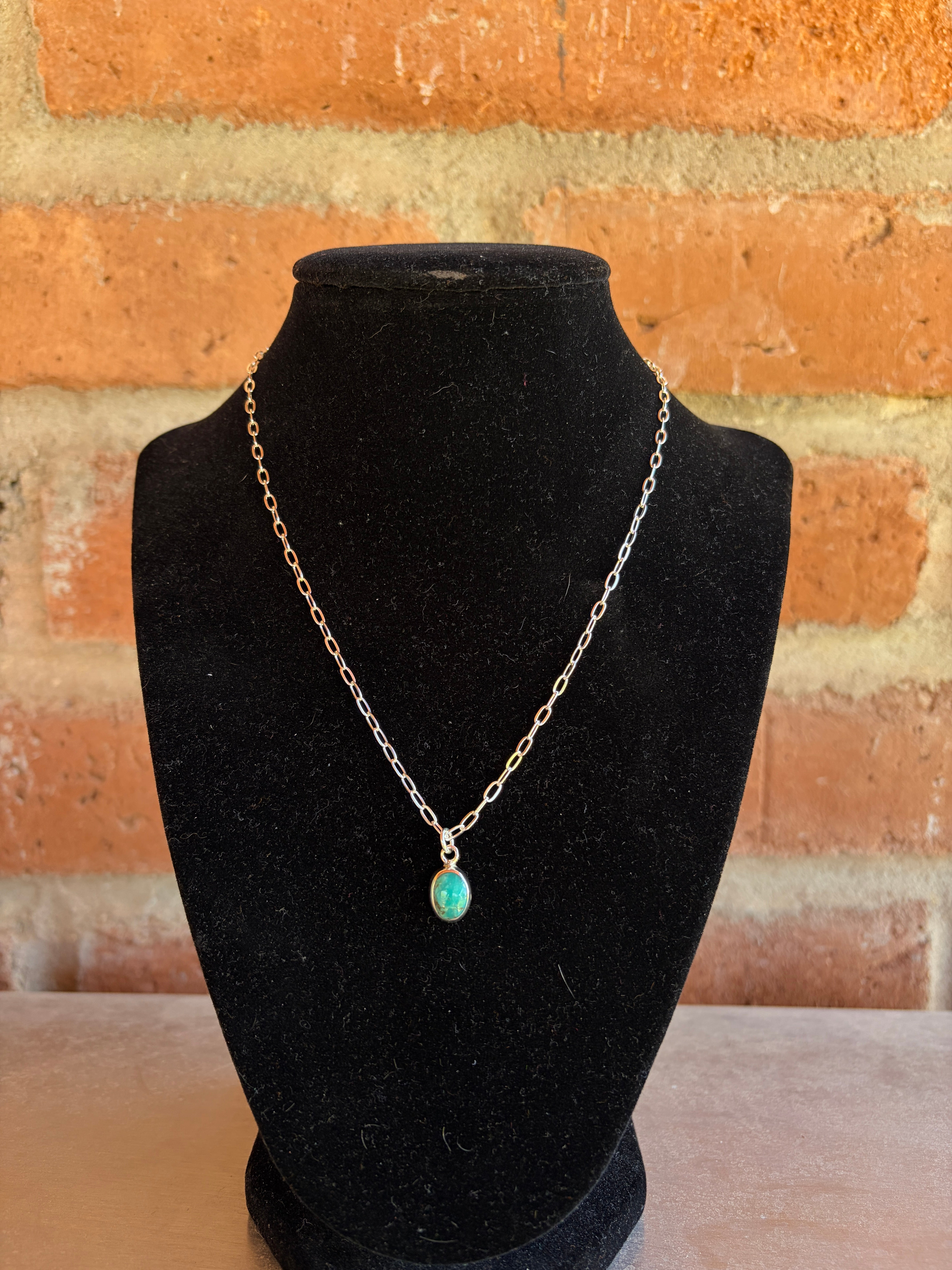 Handmade Sterling Silver and Turquoise Chain Oval Necklace