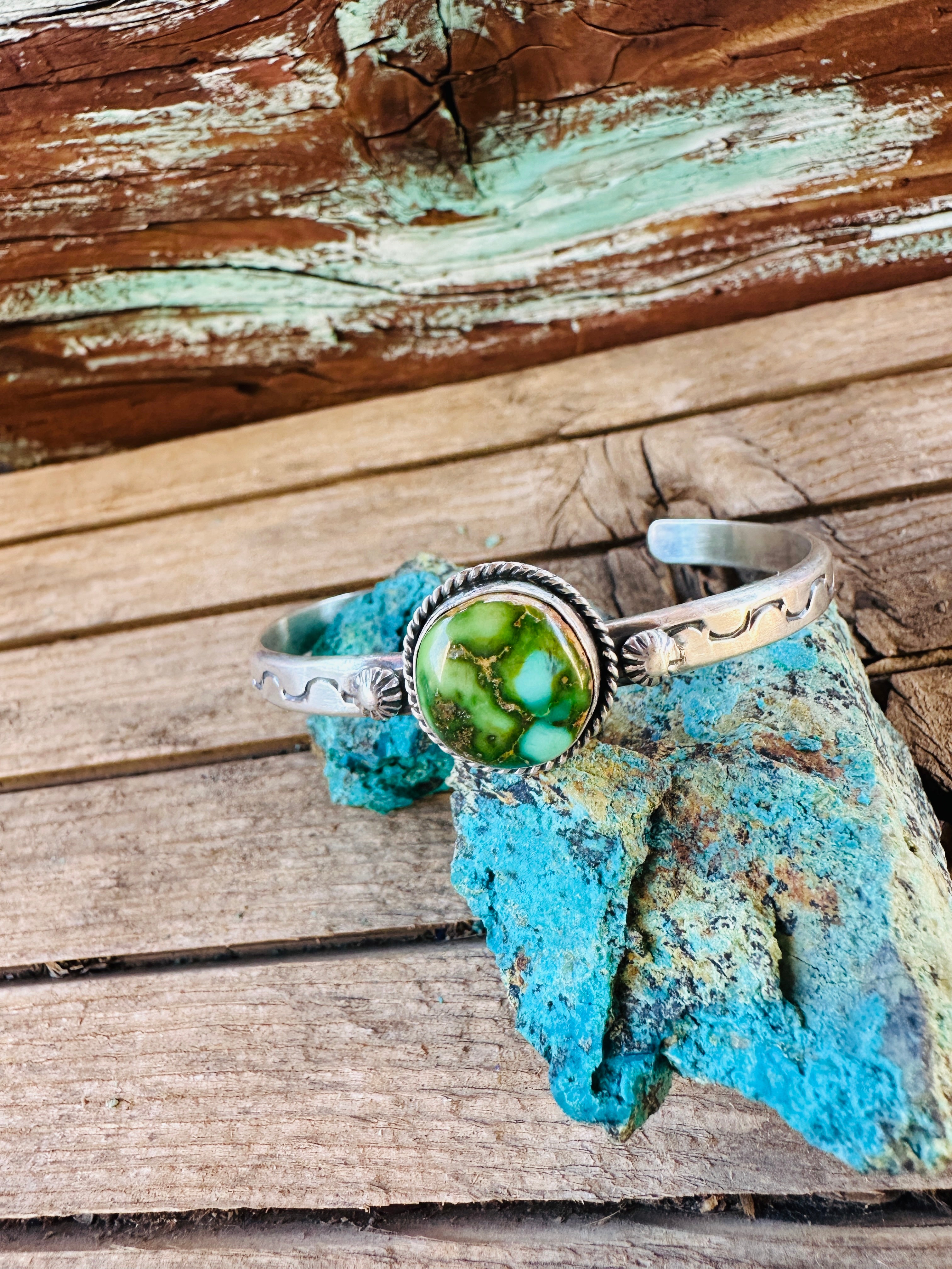 Handcrafted Sonoran Mountain Turquoise & Sterling Silver Cuff Bracelet