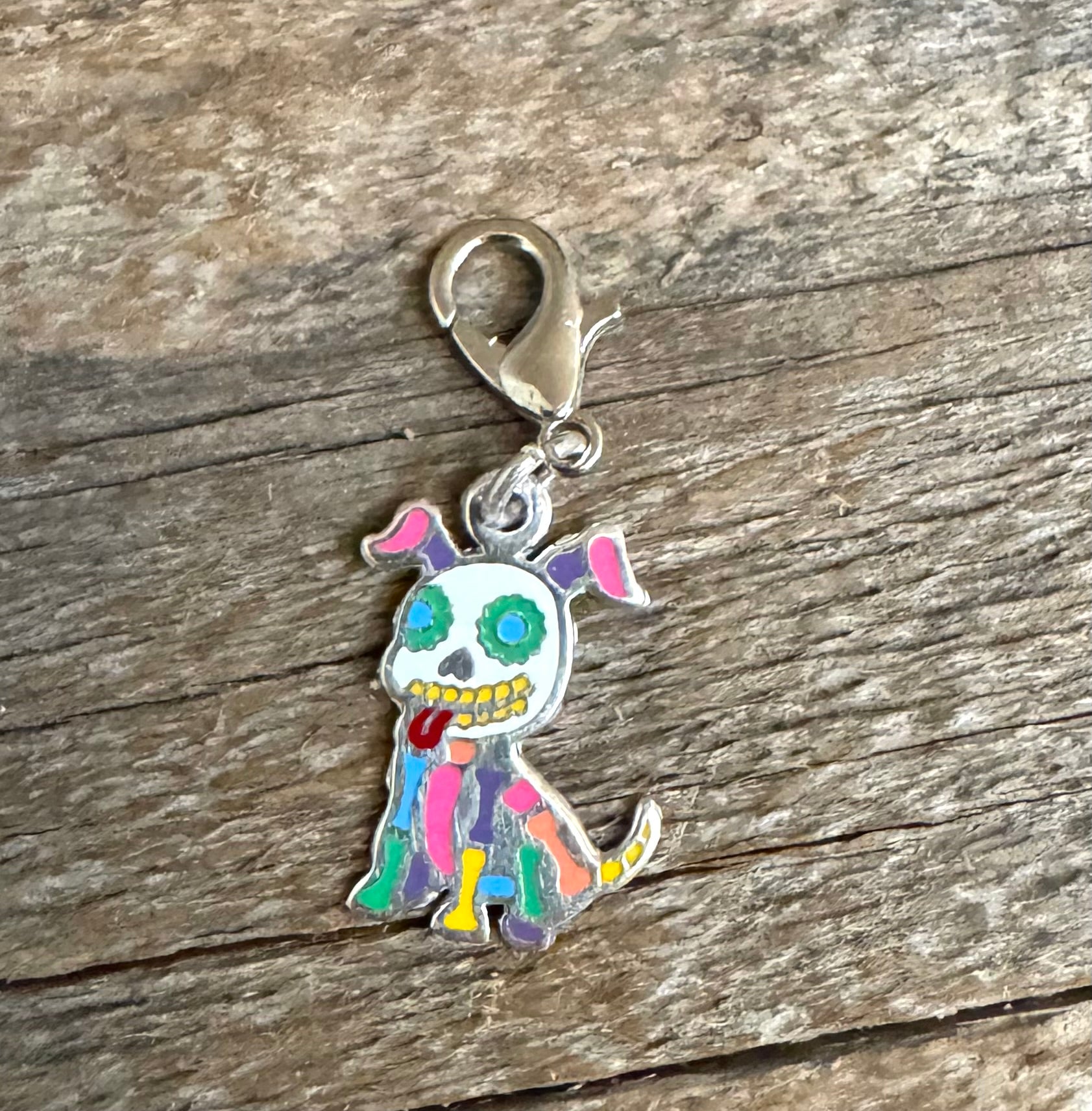 Multicolored Party Dog Sterling Silver Charm